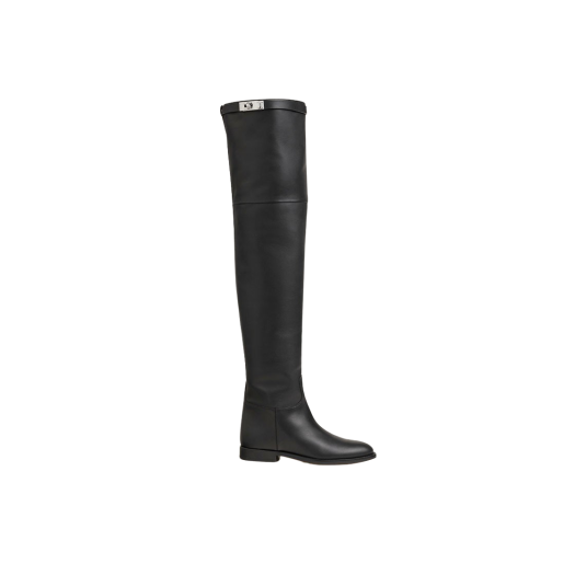(W) Hermes High Boots Calfskin & Palladium Noir
