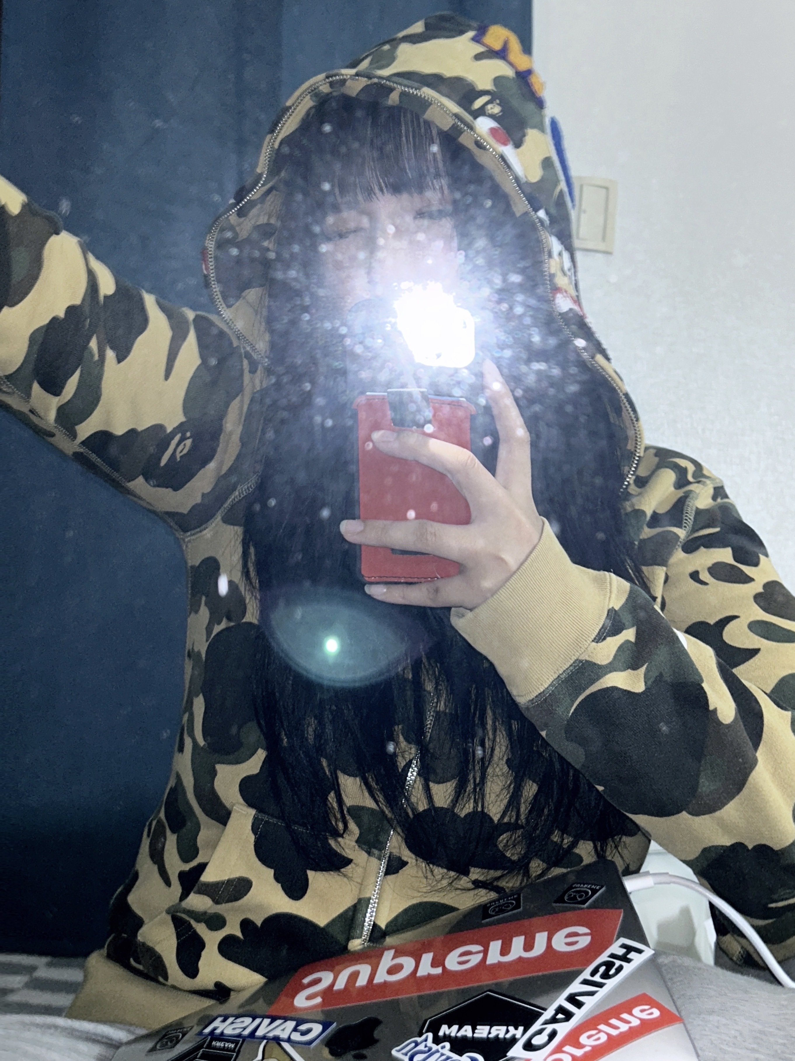 BAPE 1st Camo Shark Full Zip Hoodie Yellow ์ฐฉ์ฉ ์คํ์ผ - 3