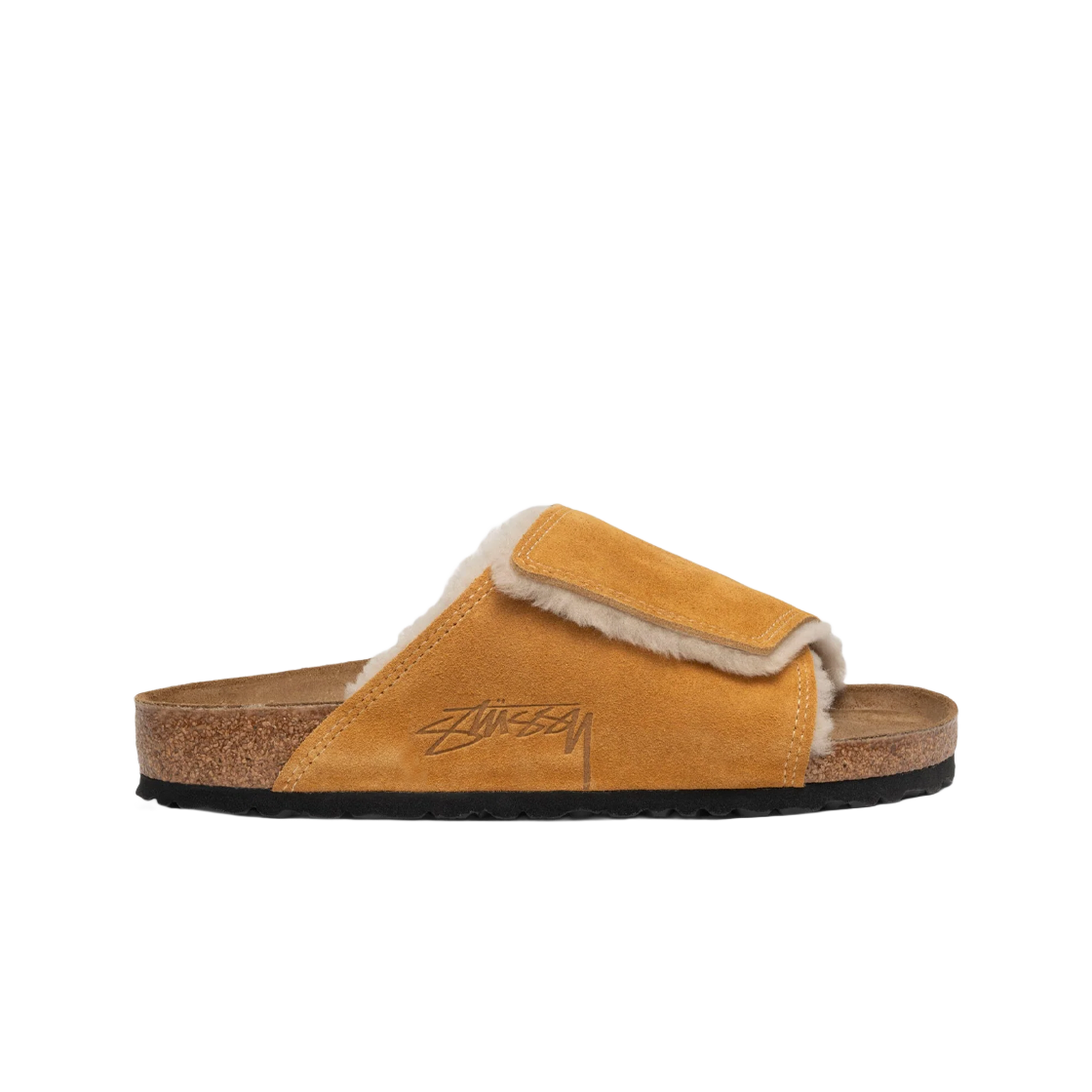 버켄스탁 x 스투시 솔라나 셔링 슬라이드 카라멜(Birkenstock x Stussy Solana Shearling Slide Caramel)