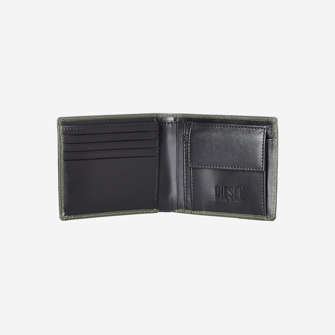 Diesel Hiresh S.Ii Leather Bi-Fold Wallet with Debossed Logo Green 상세 이미지 2