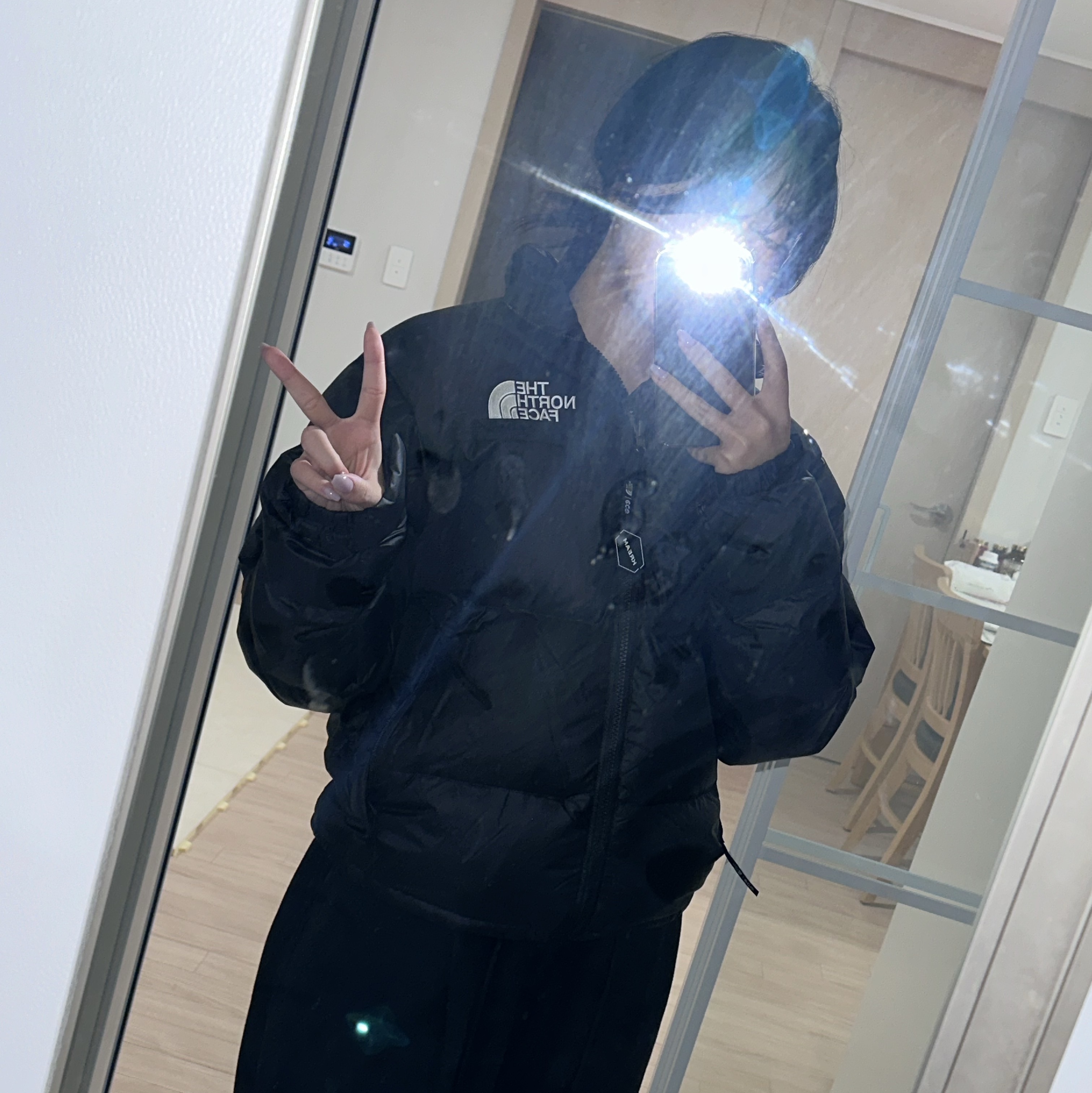 The North Face 1996 Eco Nuptse Jacket Black 착용 스타일