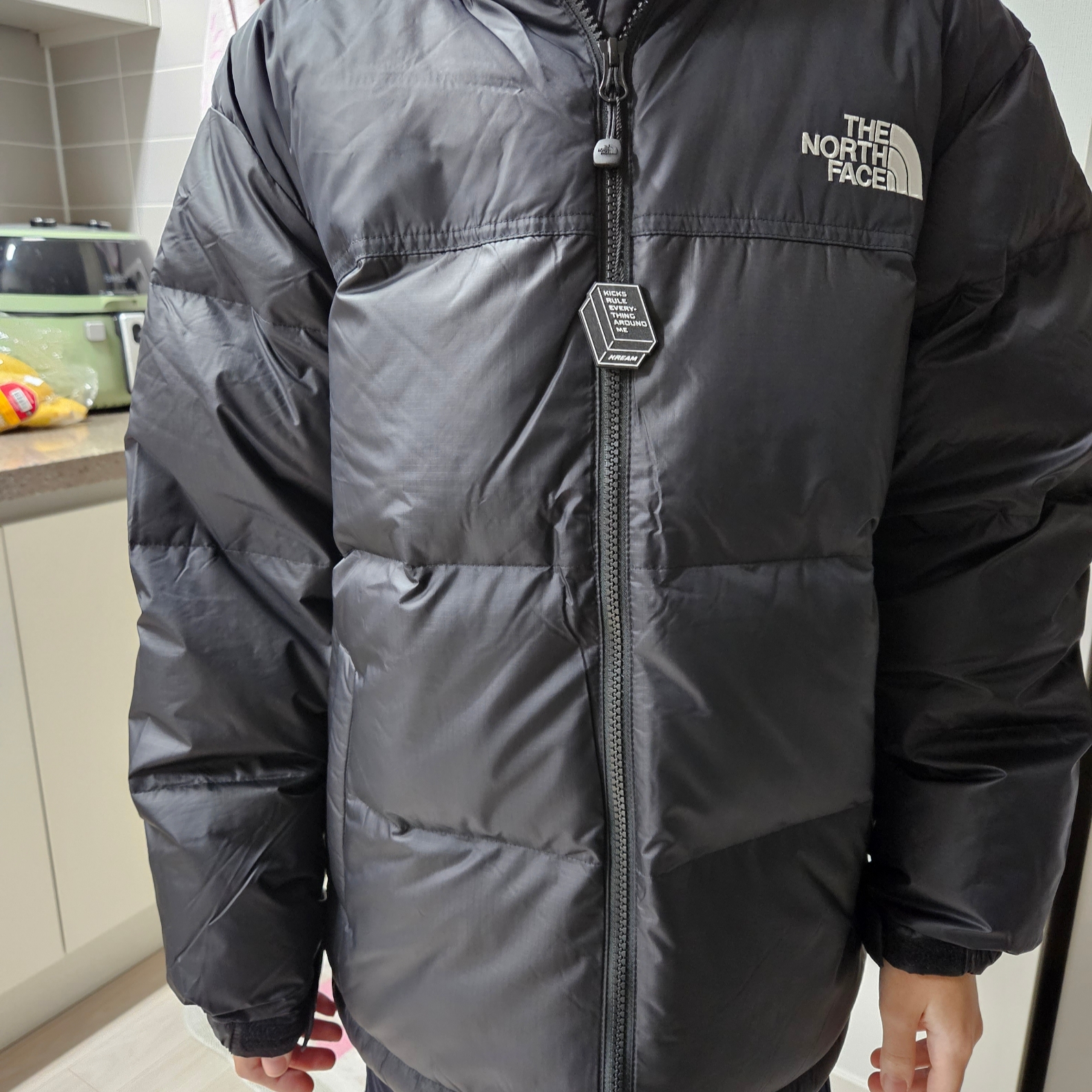 (Kids) The North Face 1996 Eco Nuptse Down Jacket Black 착용 스타일