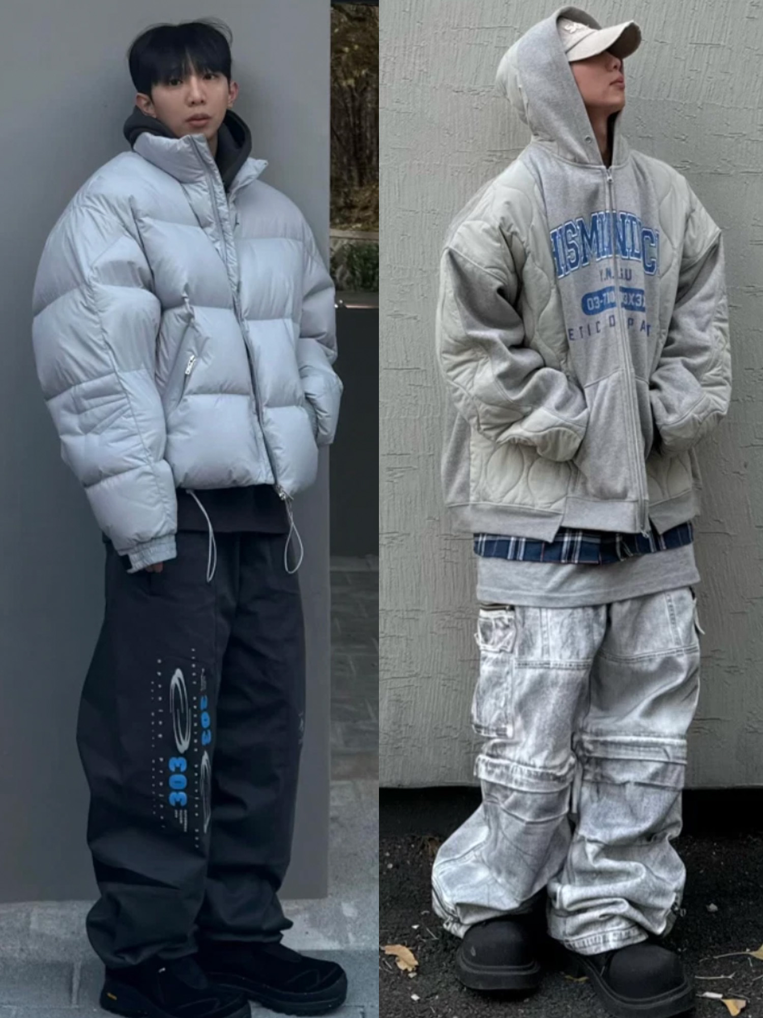 Opening Project Identity Down Jacket Light Grey, Balenciaga Steroid Derby Black 착용 스타일 - 2