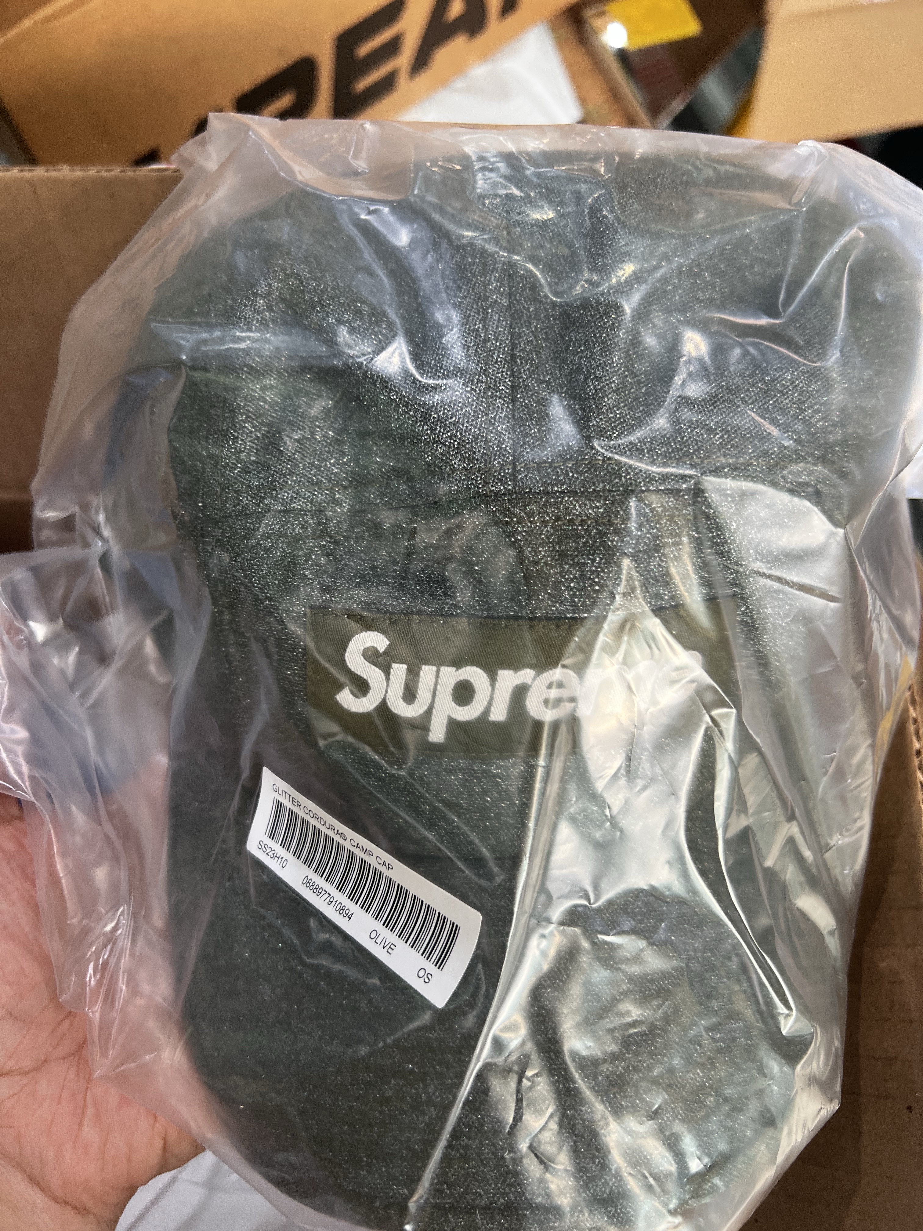 Supreme Glitter Cordura Camp Cap Olive - 23SS 착용 스타일