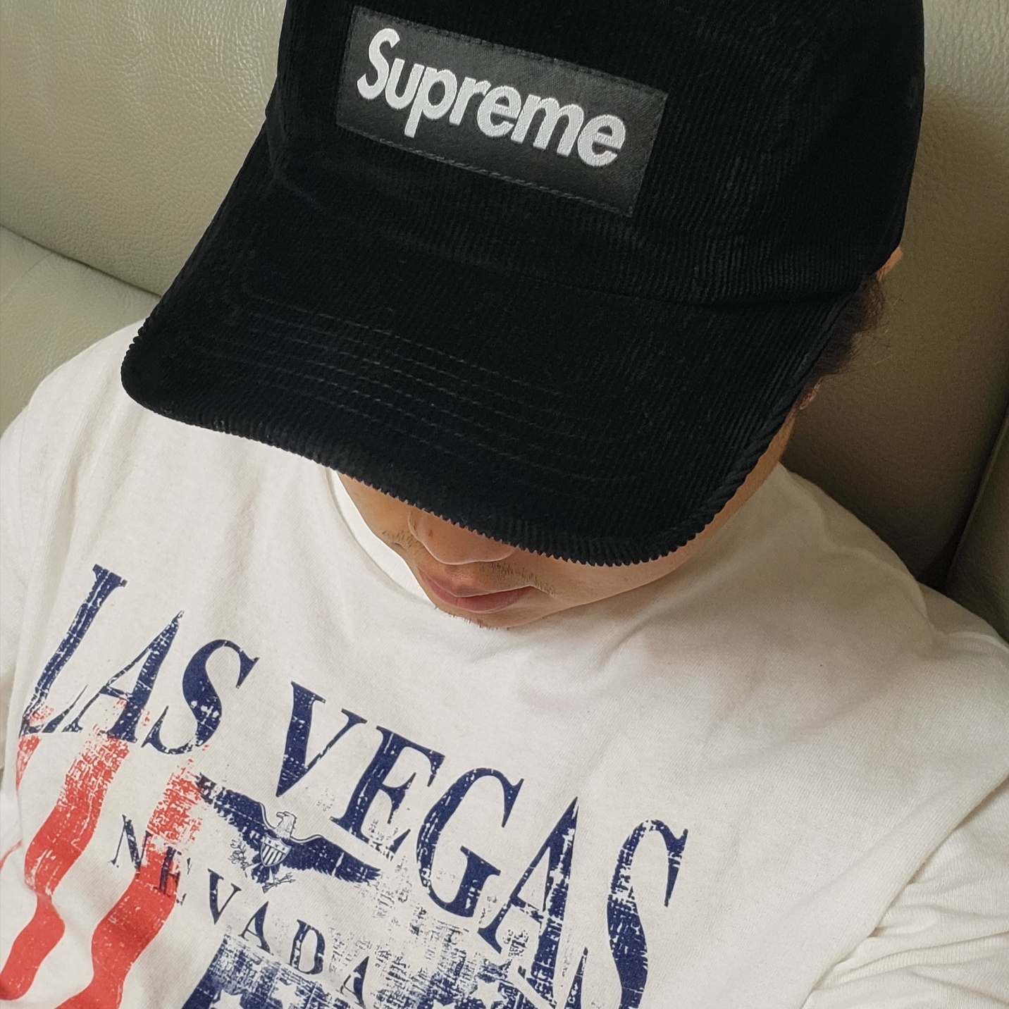 Supreme Corduroy Camp Cap Black - 23FW 착용 스타일 - 2