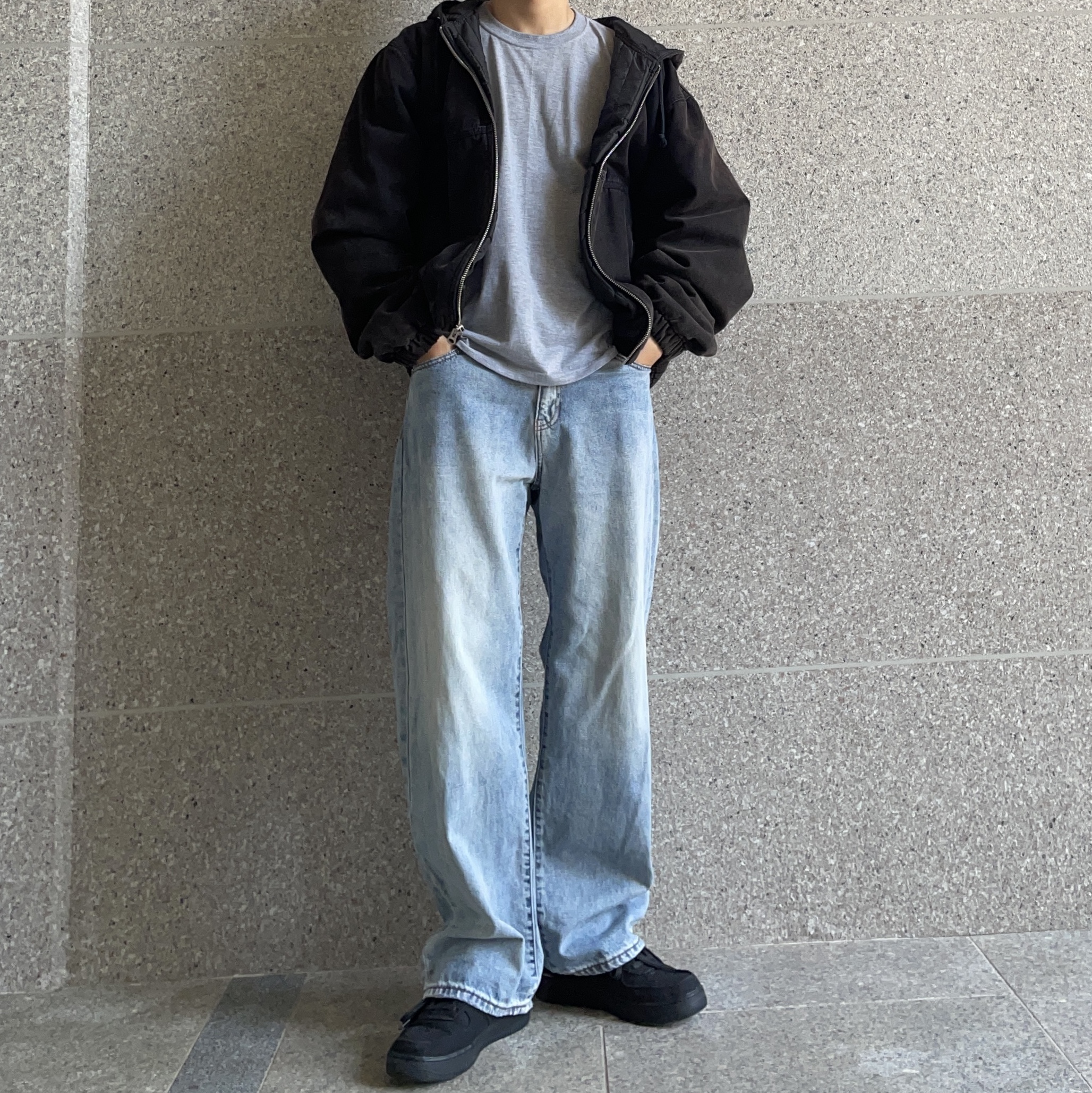 Nike x Stussy Air Force 1 Low Triple Black, Stussy Canvas Insulated Work Jacket Black 착용 스타일 - 1