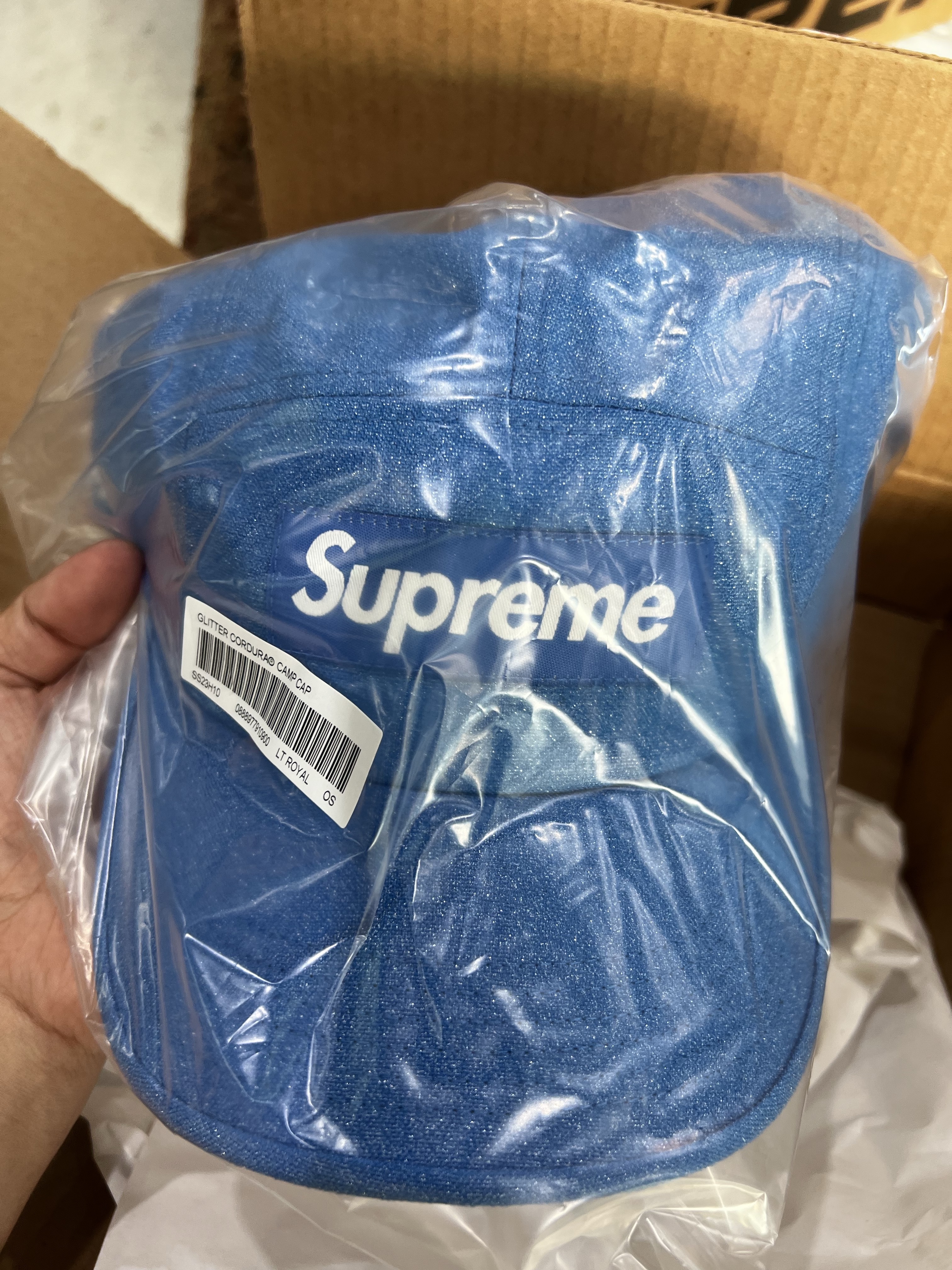 Supreme Glitter Cordura Camp Cap Light Royal - 23SS 착용 스타일