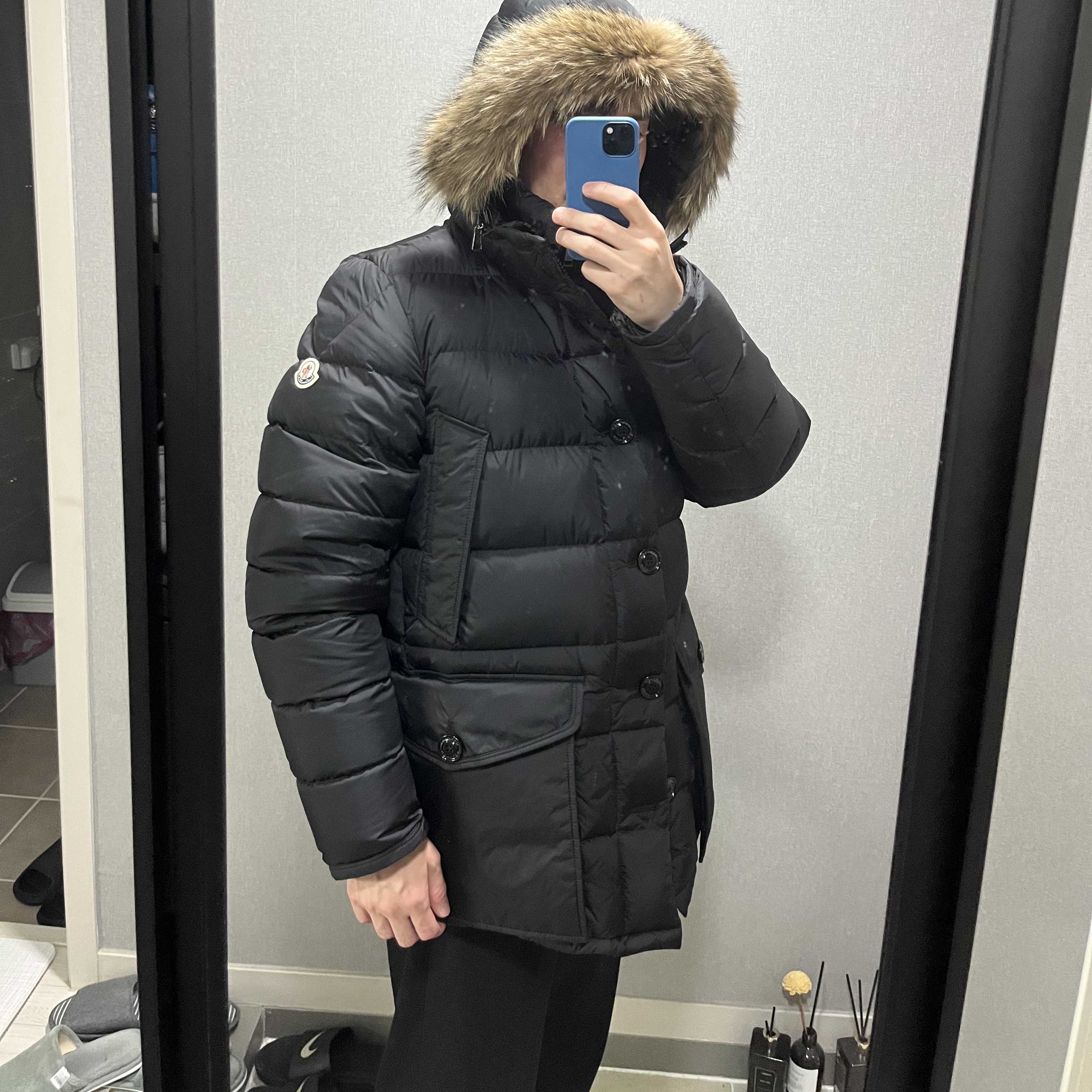 Moncler Cluny Long Down Jacket Black - 23FW 착용 스타일 - 4