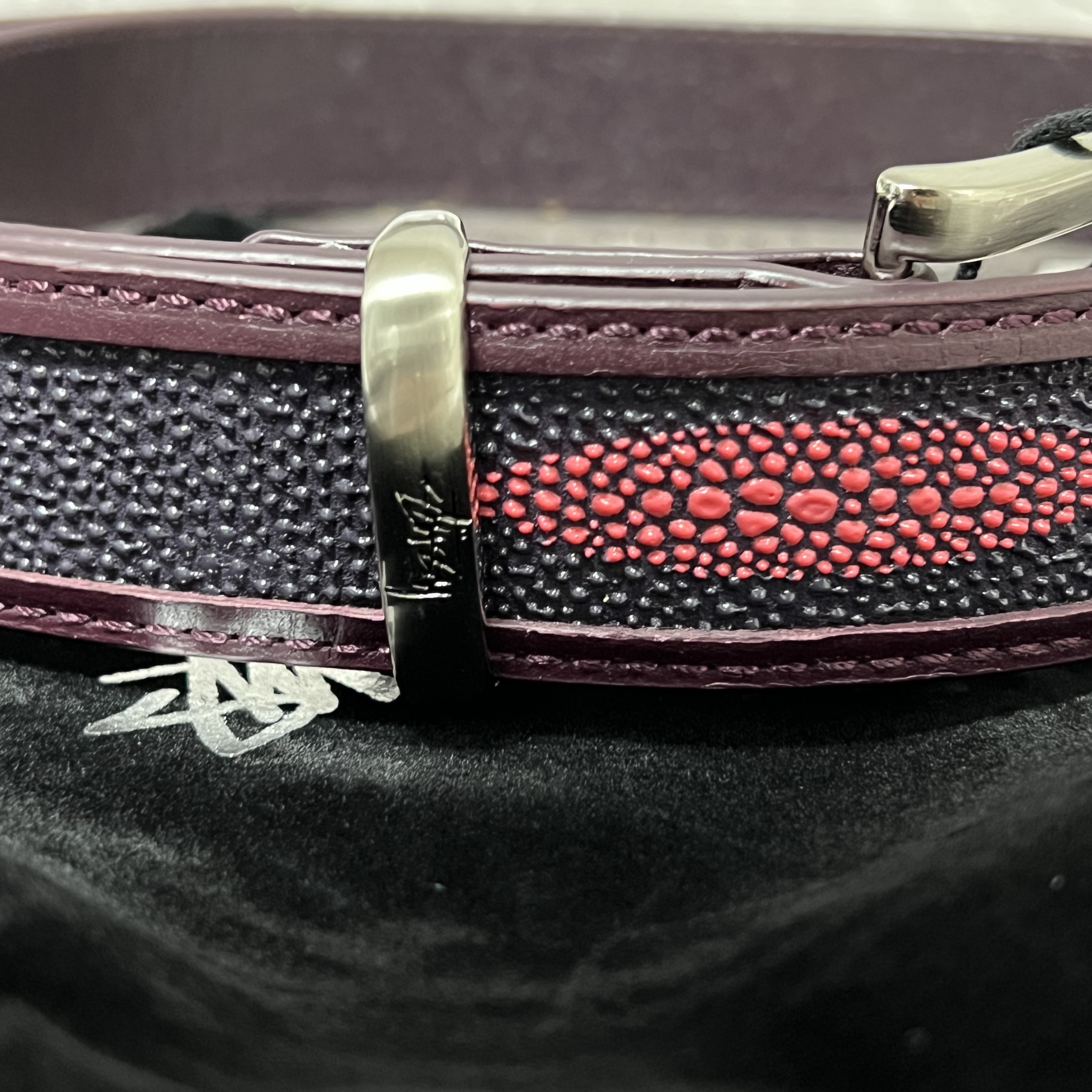 Stussy Manta Ray Print Overlay Belt Distressed Black 착용 스타일 - 1