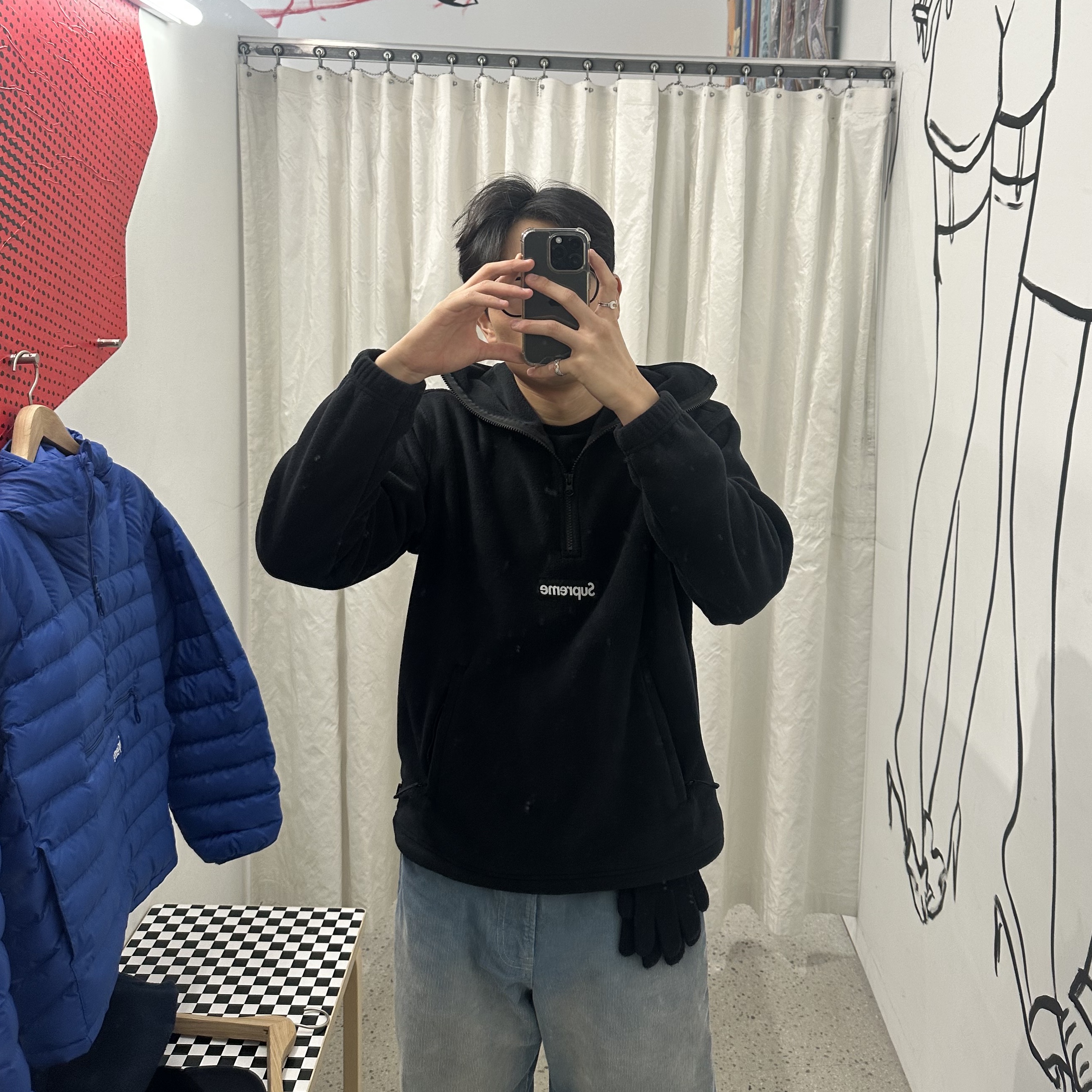 Supreme Polartec Facemask Half Zip Hooded Sweatshirt Black - 23FW, Supreme Micro Down Half Zip Hooded Pullover Royal - 23FW 착용 스타일