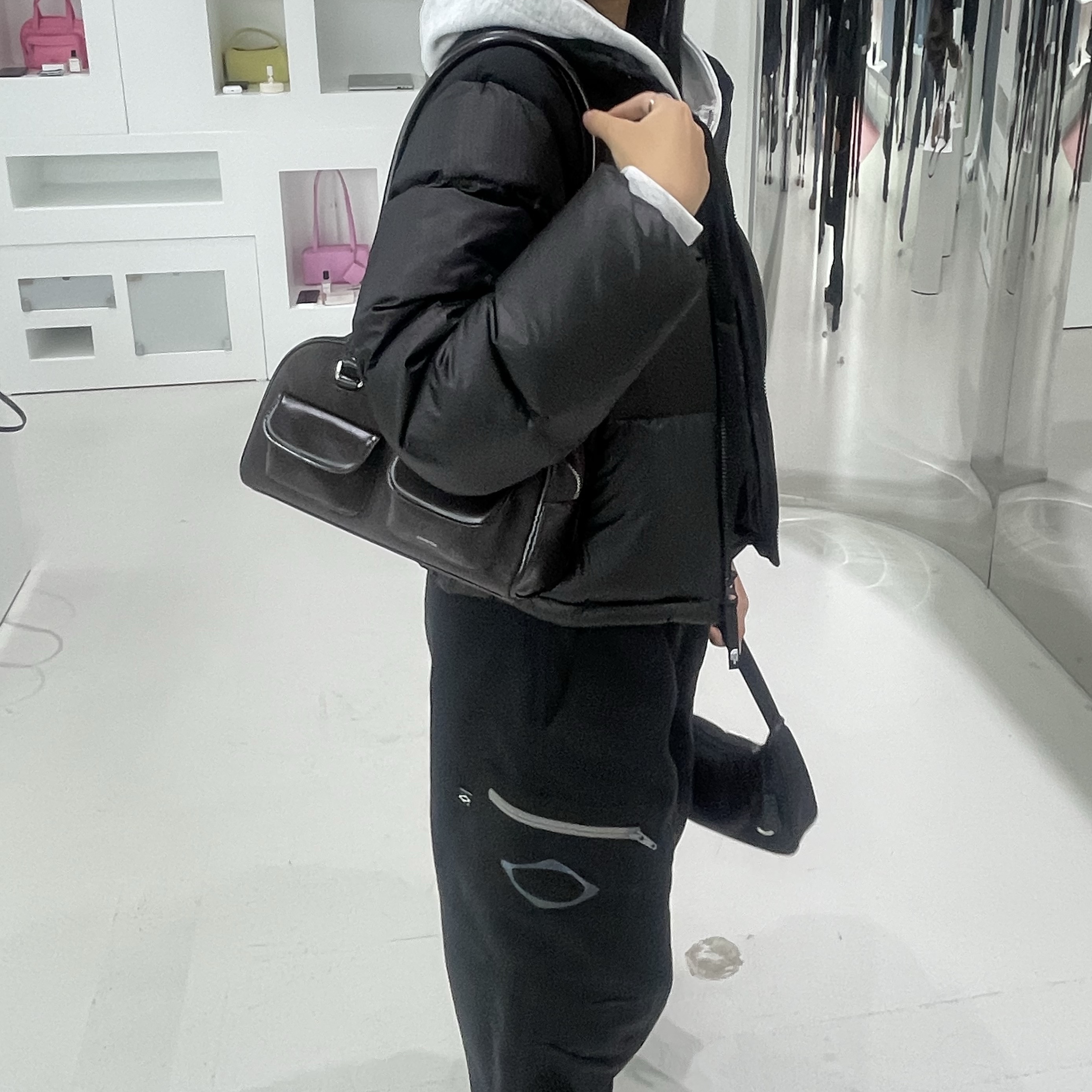 (W) Mischief Drawstring Pants Black, Gucci Ghost Ring Silver 3.8mm 착용 스타일