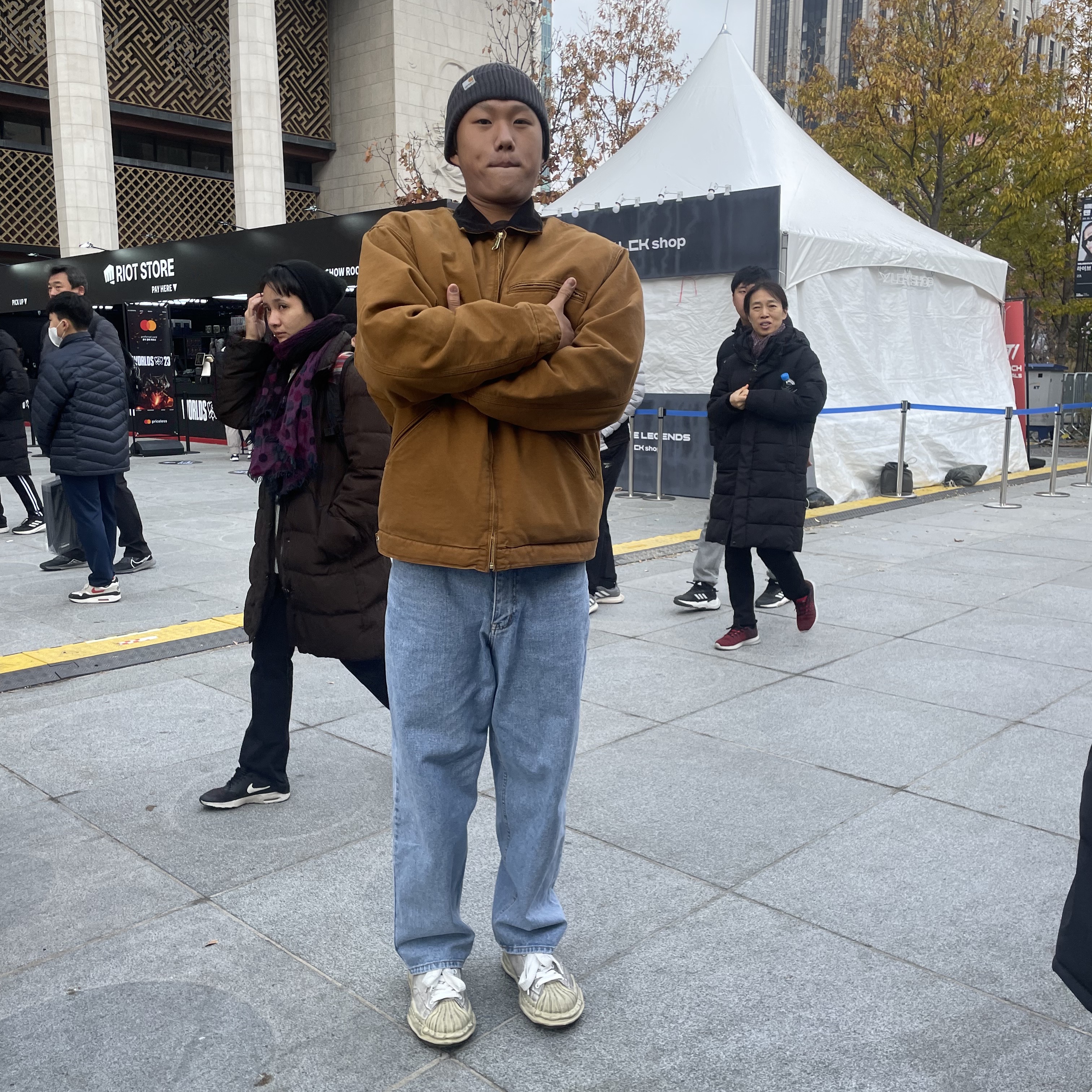 Carhartt WIP Lined Dearborn Canvas Detroit Jacket Hamilton Brown Heavy Stone Wash - Winter, Maison Mihara Yasuhiro Blakey OG Sole Distressed Canvas Low-top Sneakers White 착용 스타일