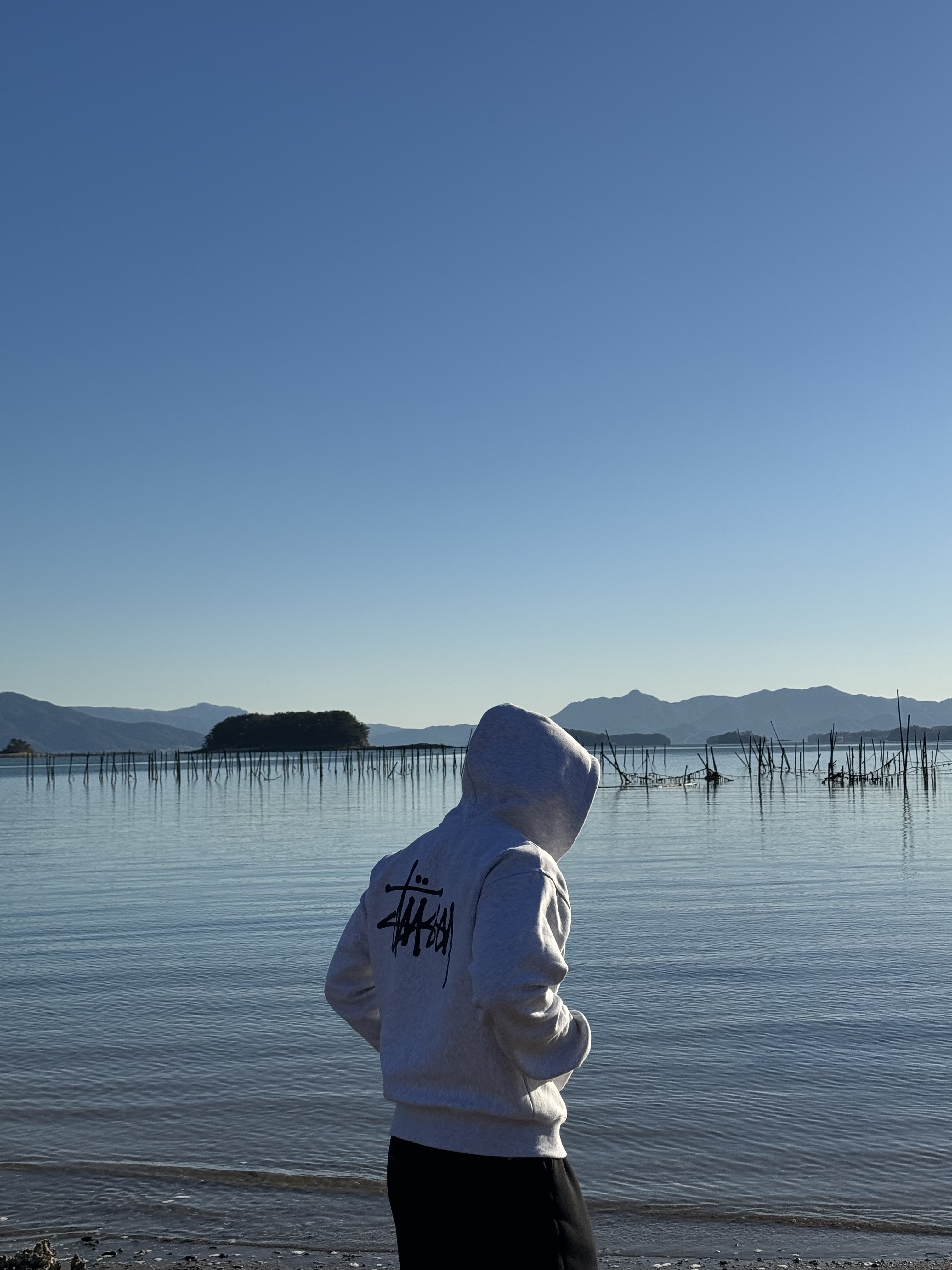 Stussy Basic Stussy Zip Hoodie Ash Heather 2023, UGG Tasman Black 착용 스타일 - 1