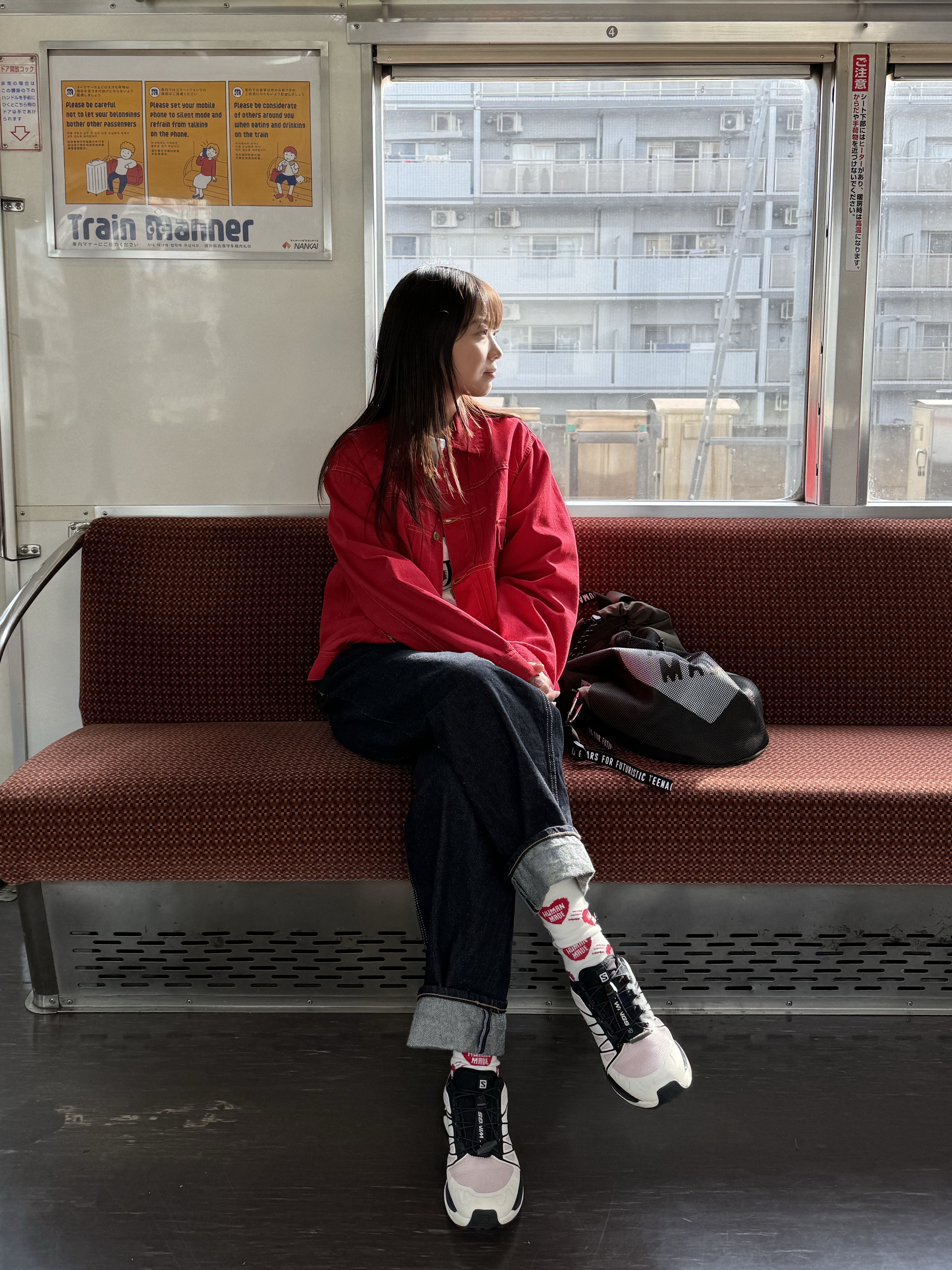 Salomon XT-Wings 2 Cradle Pink, Human Made Heart Pattern Socks Red 착용 스타일