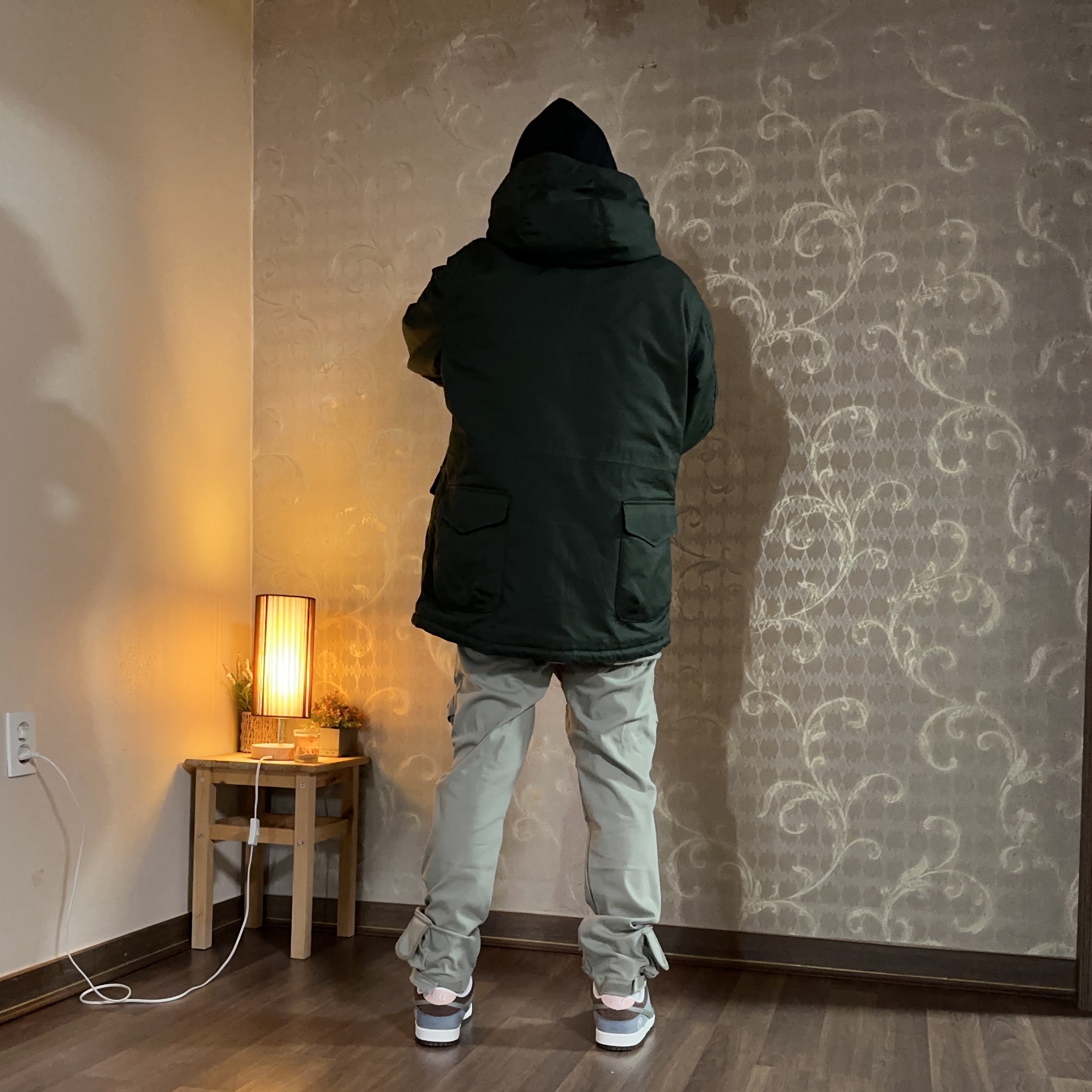 Uniqlo x Engineered Garments Pufftech Utility Jacket Olive, Nike x Yuto Horigome SB Dunk Low Wolf Grey 착용 스타일 - 2