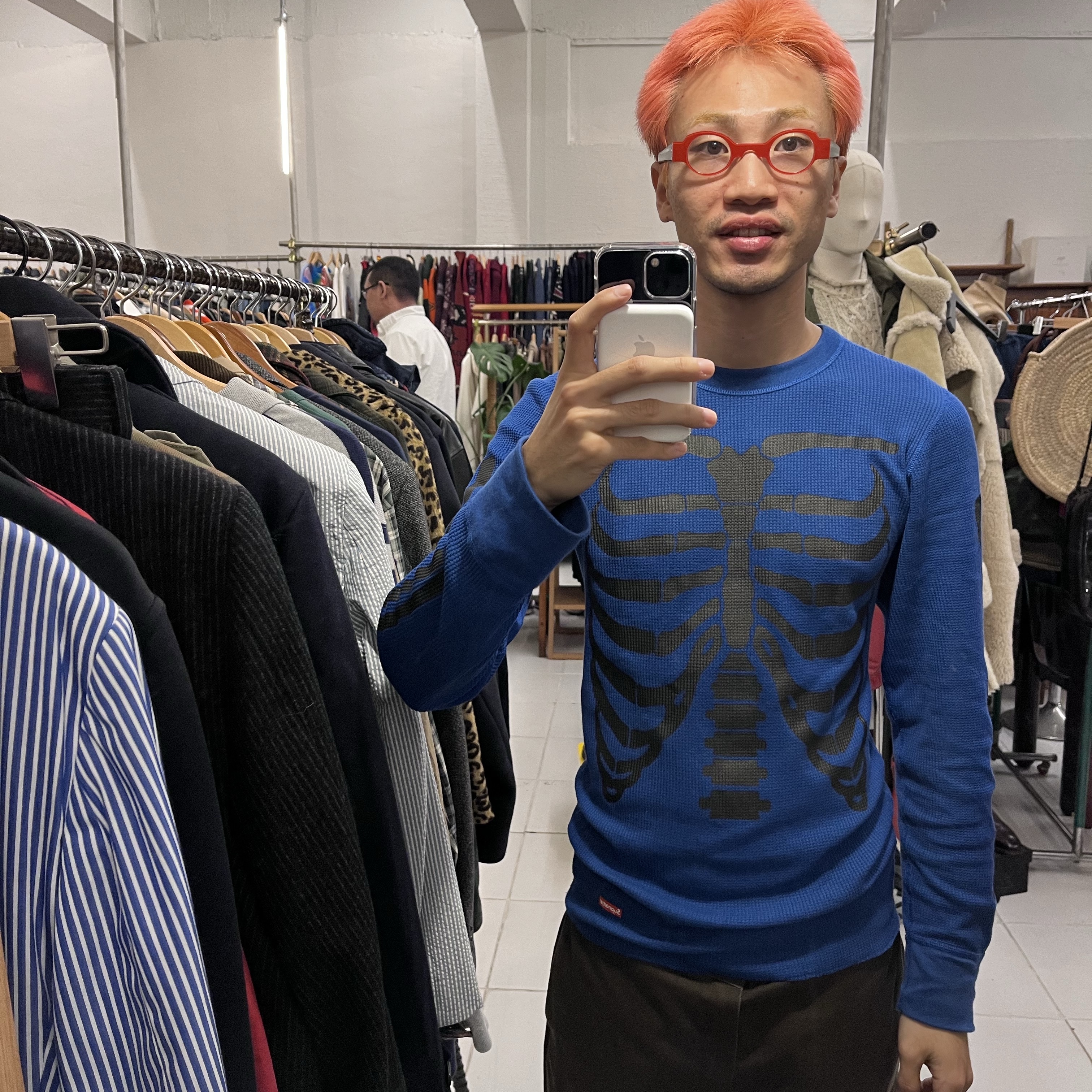 Supreme Hanes Bones Thermal Crew Blue (1 Pack) 착용 스타일 - 1