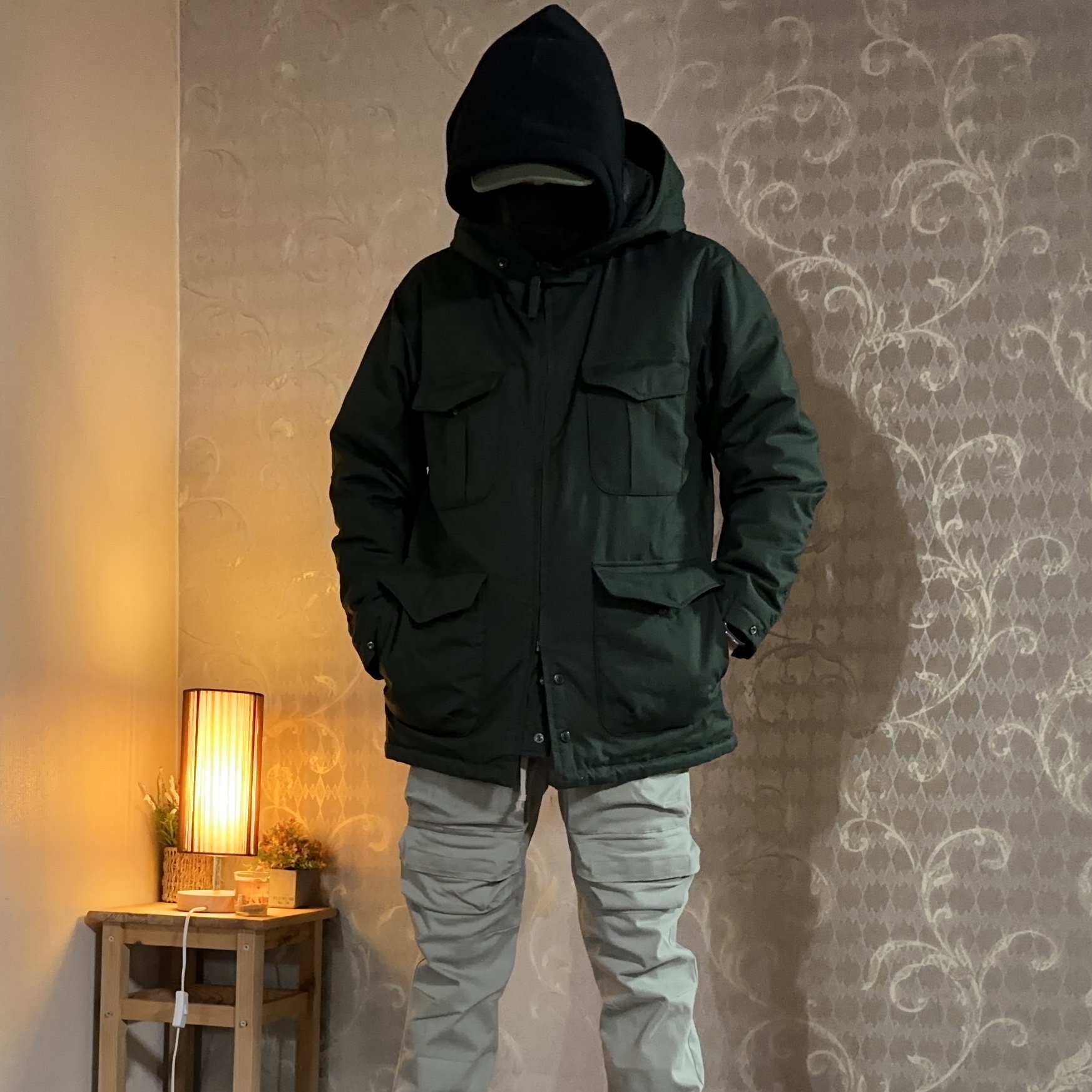 Uniqlo x Engineered Garments Pufftech Utility Jacket Olive, Nike x Yuto Horigome SB Dunk Low Wolf Grey 착용 스타일 - 4