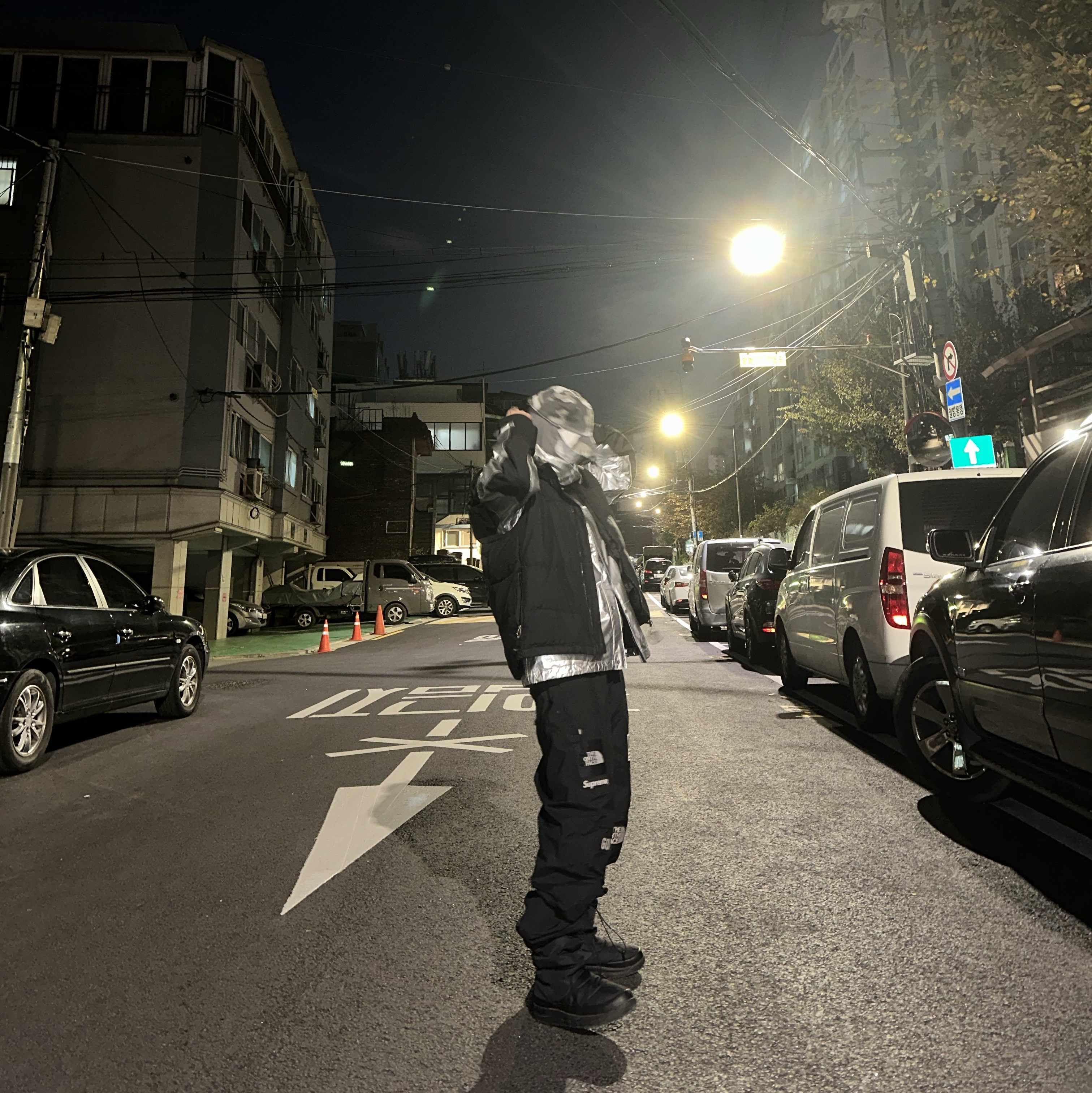 Supreme x The North Face Metallic Mountain Parka Silver - 18SS, Project G/R Crashed Cap City Camo 착용 스타일 - 7
