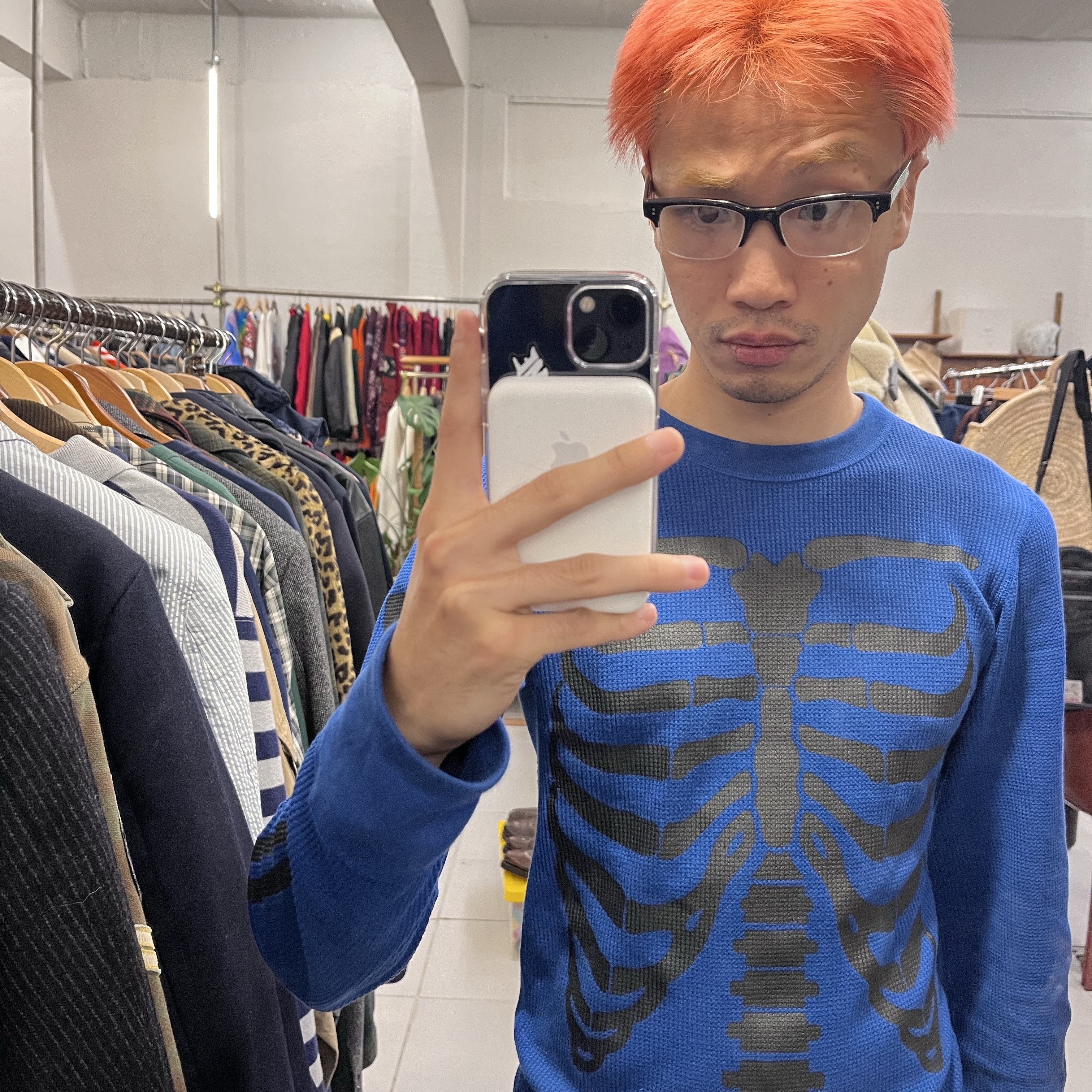 Supreme Hanes Bones Thermal Crew Blue (1 Pack) 착용 스타일 - 2