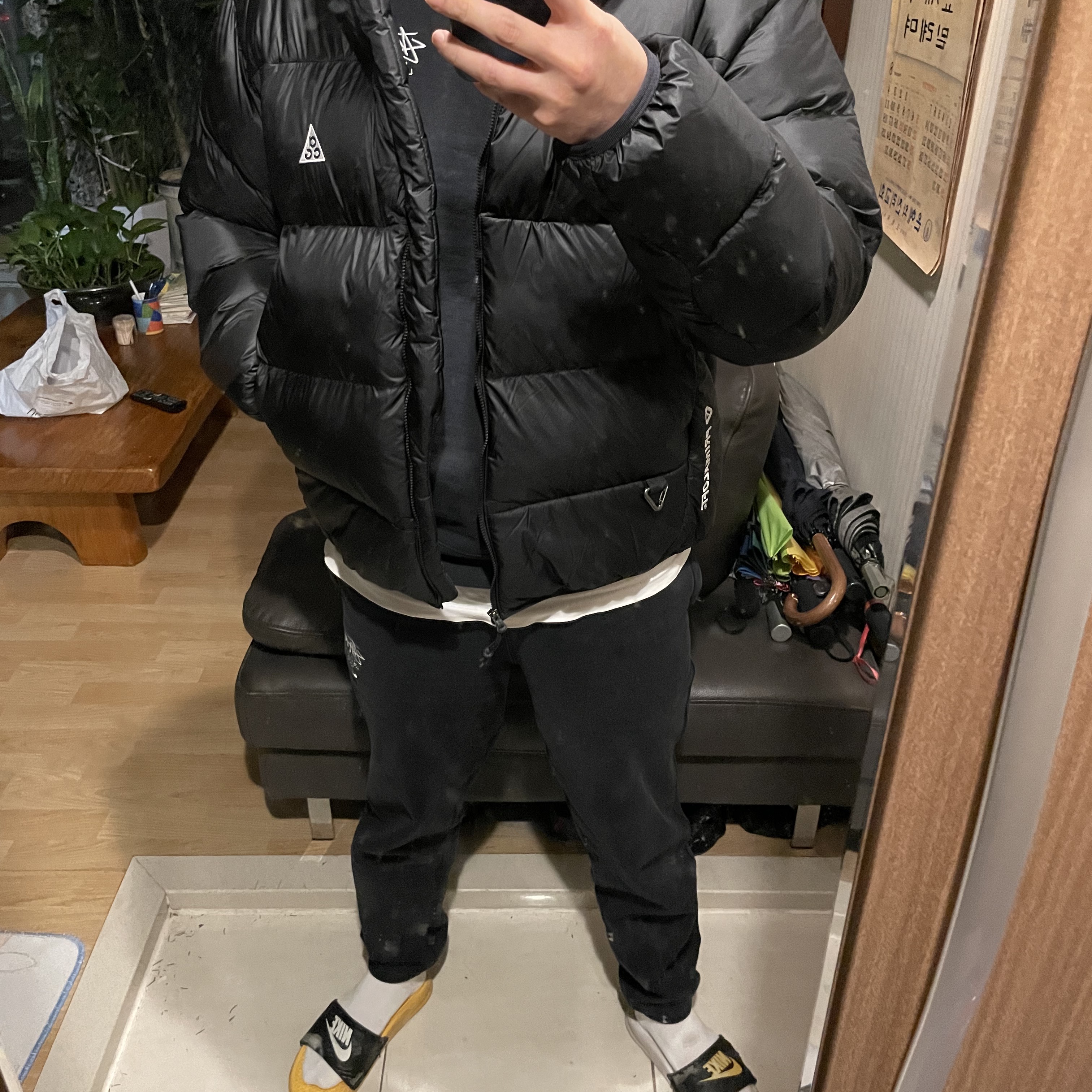 Nike ACG Therma-Fit ADV Lunar Lake Puffer Jacket Black - Asia, Nike x Stussy NRG ZR Fleece Crewneck Black - US/EU 착용 스타일