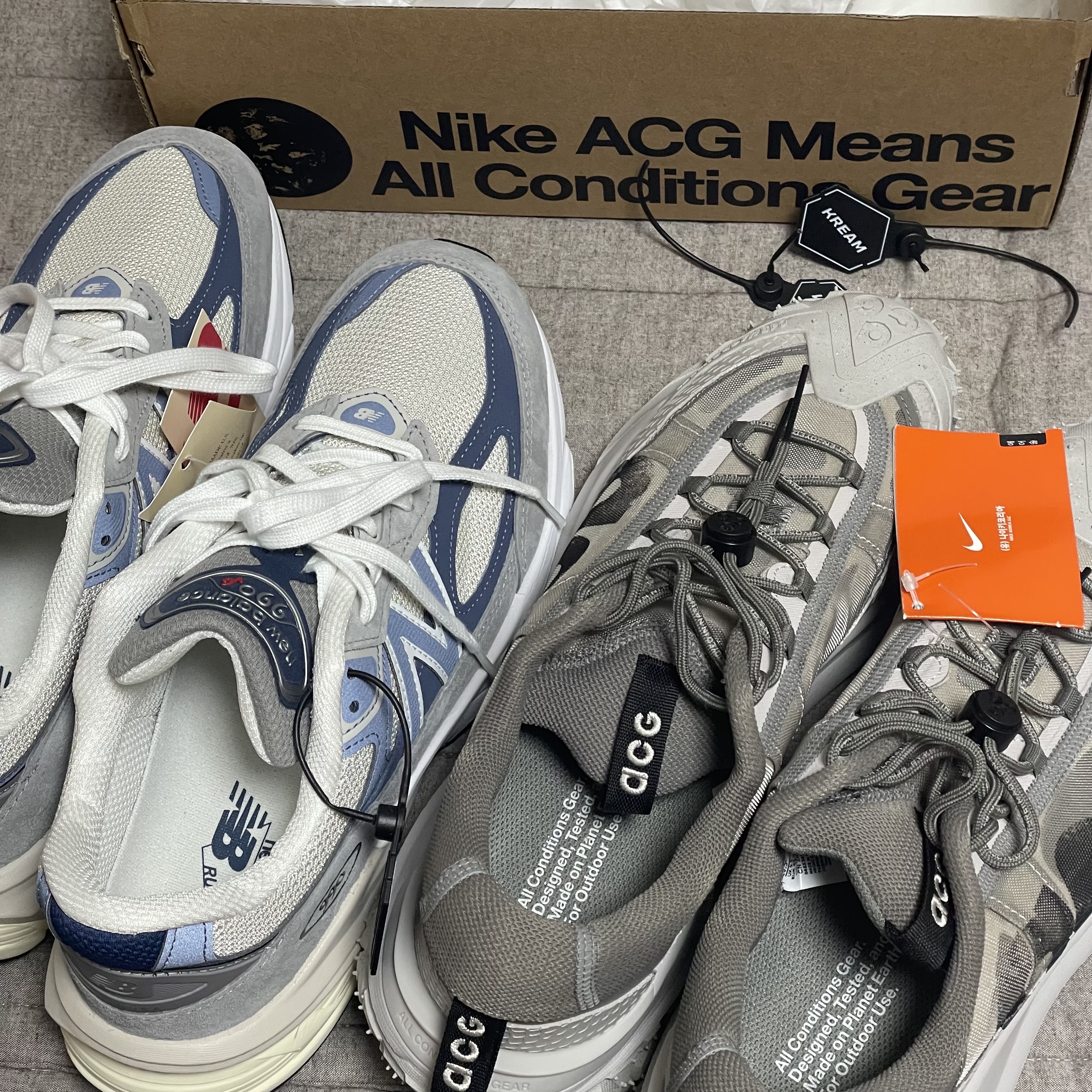 New Balance 990v6 Made in USA Gray Suede, Nike ACG Mountain Fly 2 Low Light Iron Ore Black 착용 스타일