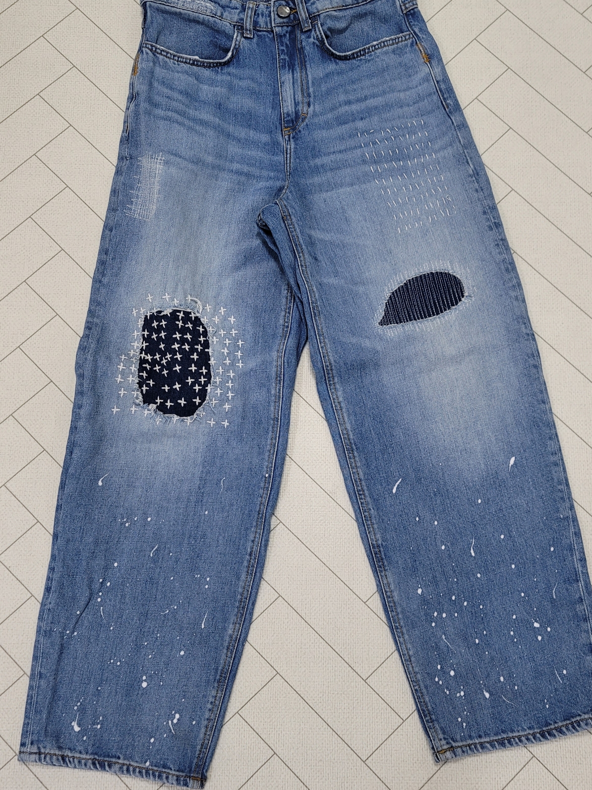 Zara x Ader Error Patchwork Jeans Blue 착용 스타일 - 1