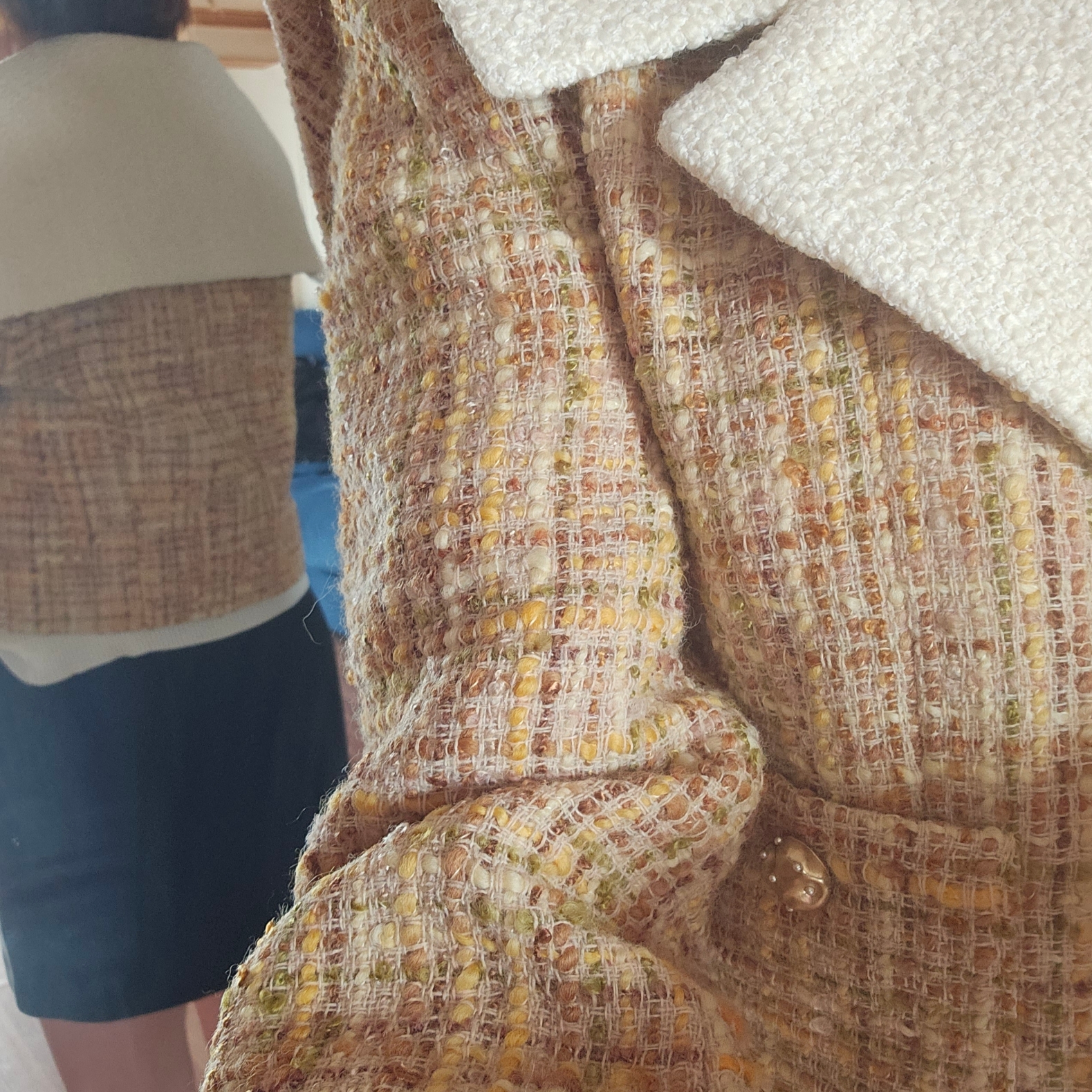 Green Butter Women Gold Multi Button Sailor Tweed Jacket Multi Yellow 착용 스타일 - 4