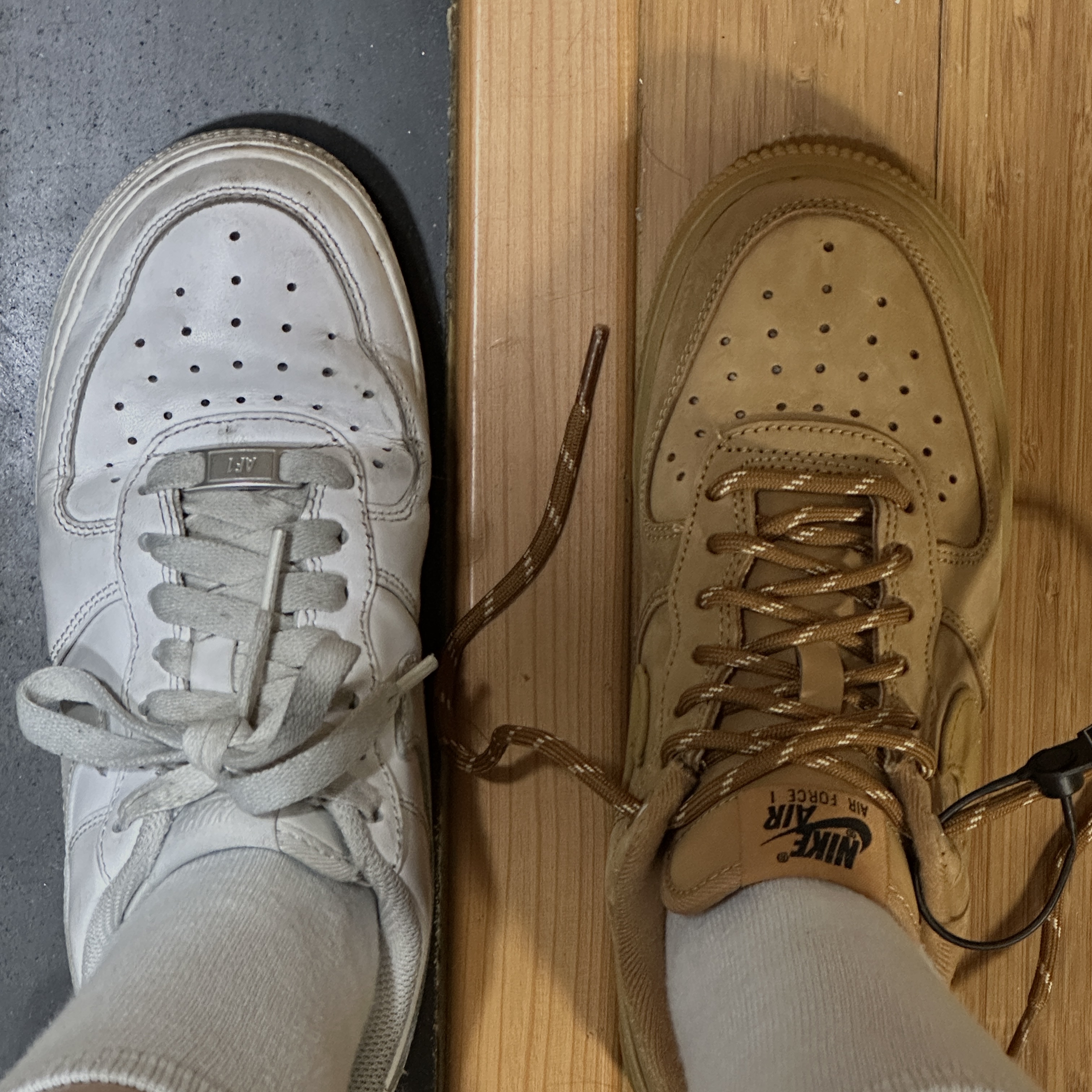 (W) Nike Air Force 1 '07 Low White, Nike Air Force 1 '07 WB Flax 착용 스타일 - 1