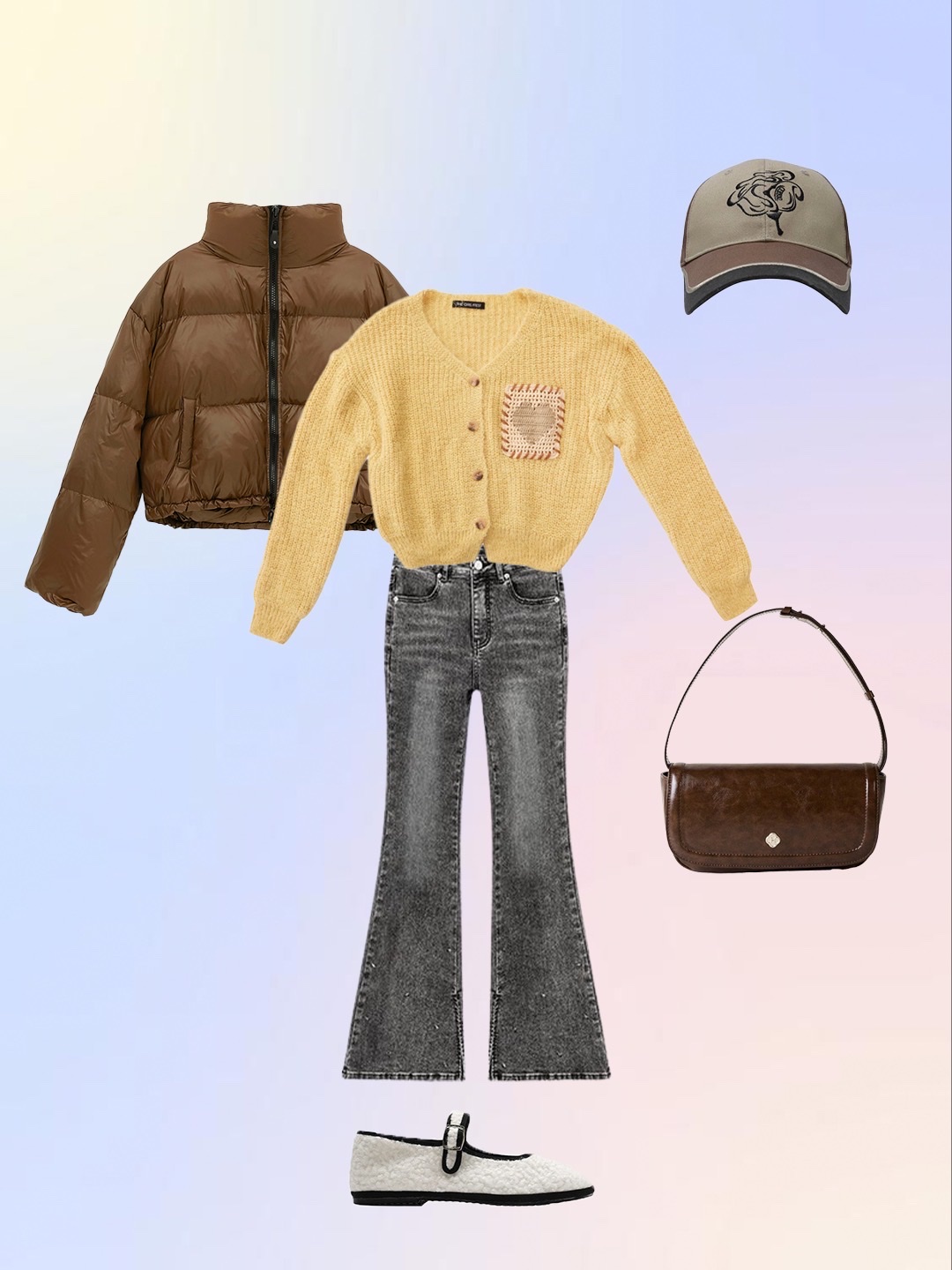 (W) UGG Classic Mini II Boots Grey, Heeari Women Peony Baguette Bag Brown 착용 스타일 - 3
