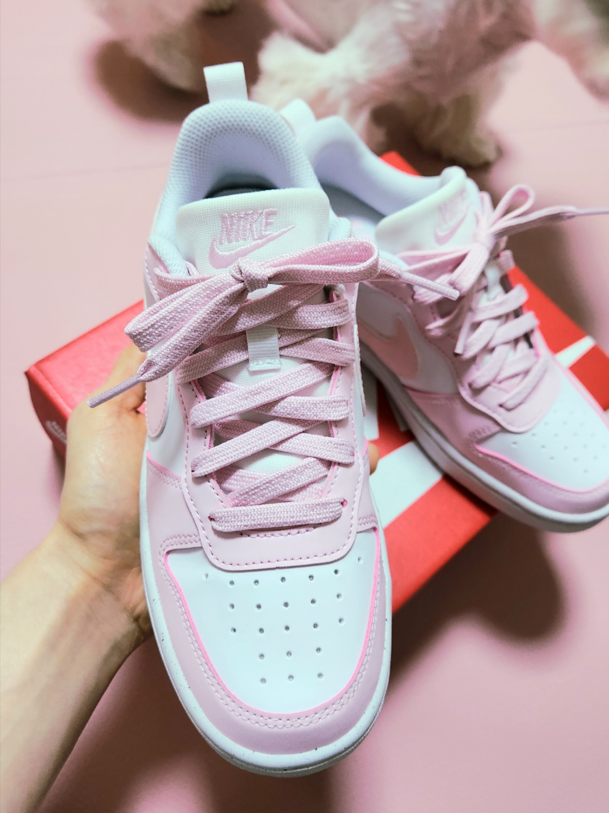 (GS) Nike Court Borough Low Recraft White Pink Foam, (GS) Nike Court Borough 2 SE White Pink Foam 착용 스타일 - 2