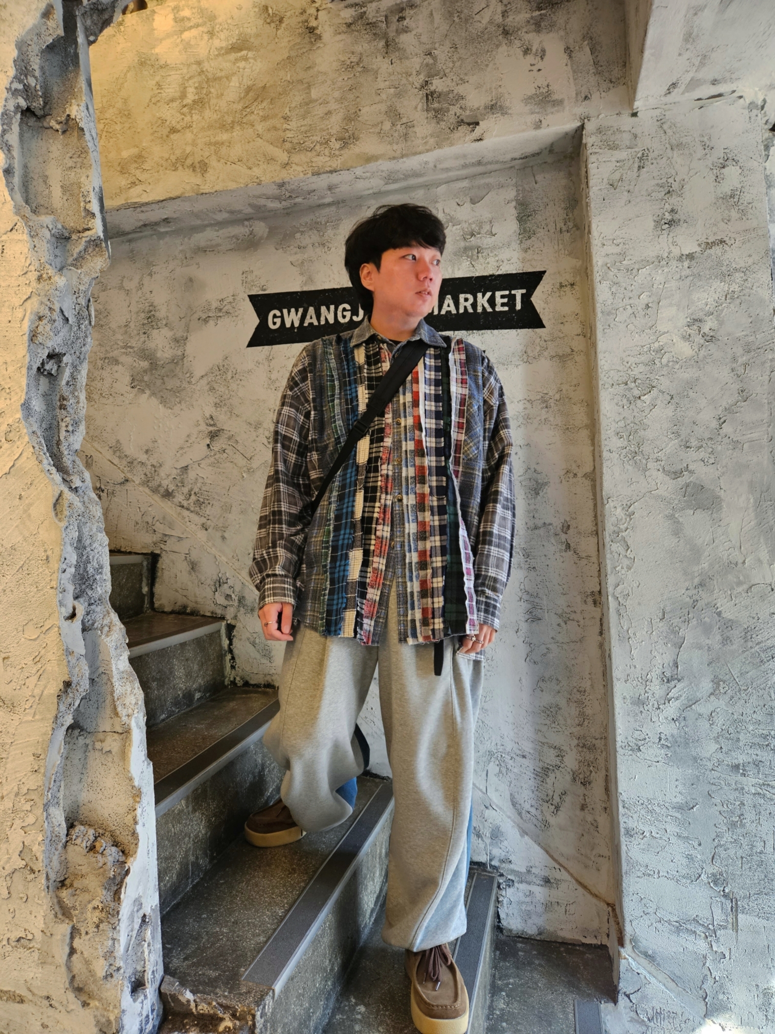 Needles x Kith Ribbon Cuts Flannel Shirt Multi 착용 스타일