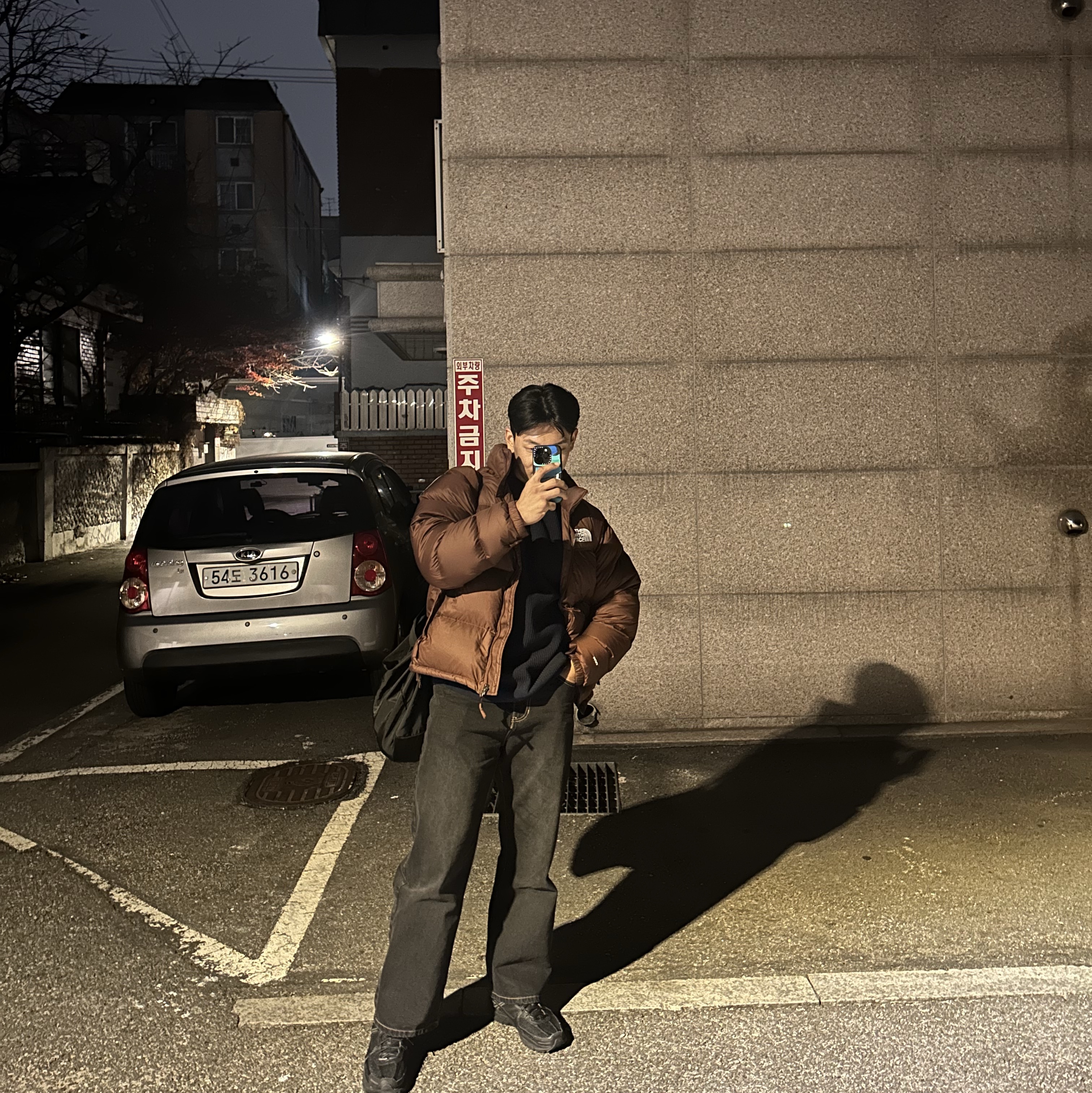 The North Face 1996 Retro Nuptse Jacket Dark Oak 착용 스타일