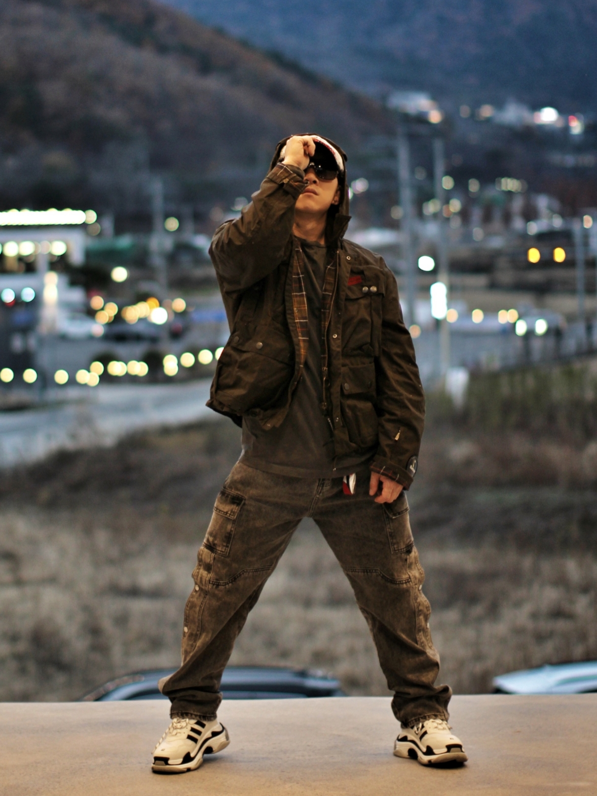 ETCE Fadeout Cap Black, C.P. Company x Barbour 500 Miglia Jacket Green 착용 스타일 - 3