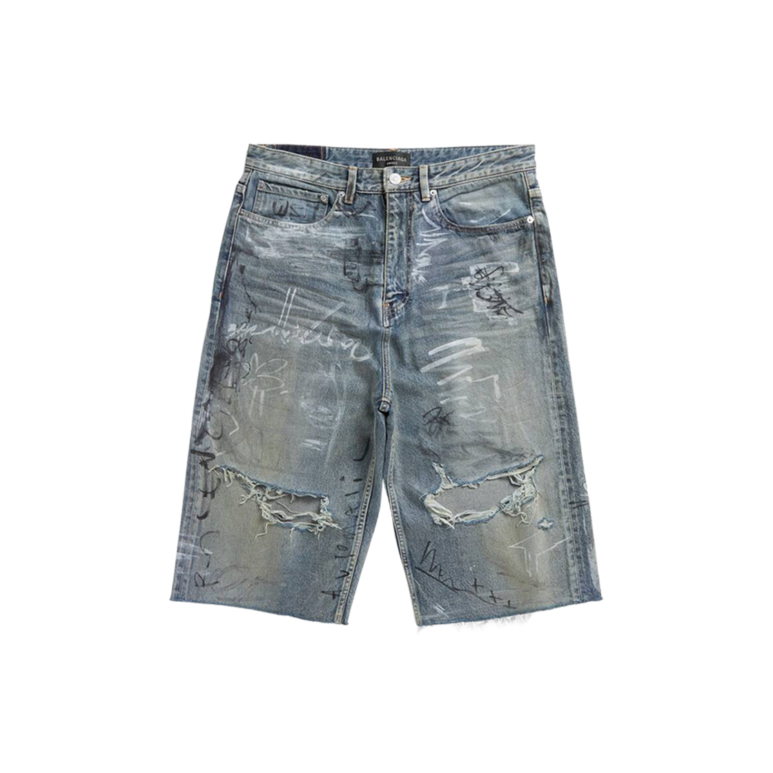 Balenciaga Graffiti Baggy Shorts Light Blue 상세 이미지 1