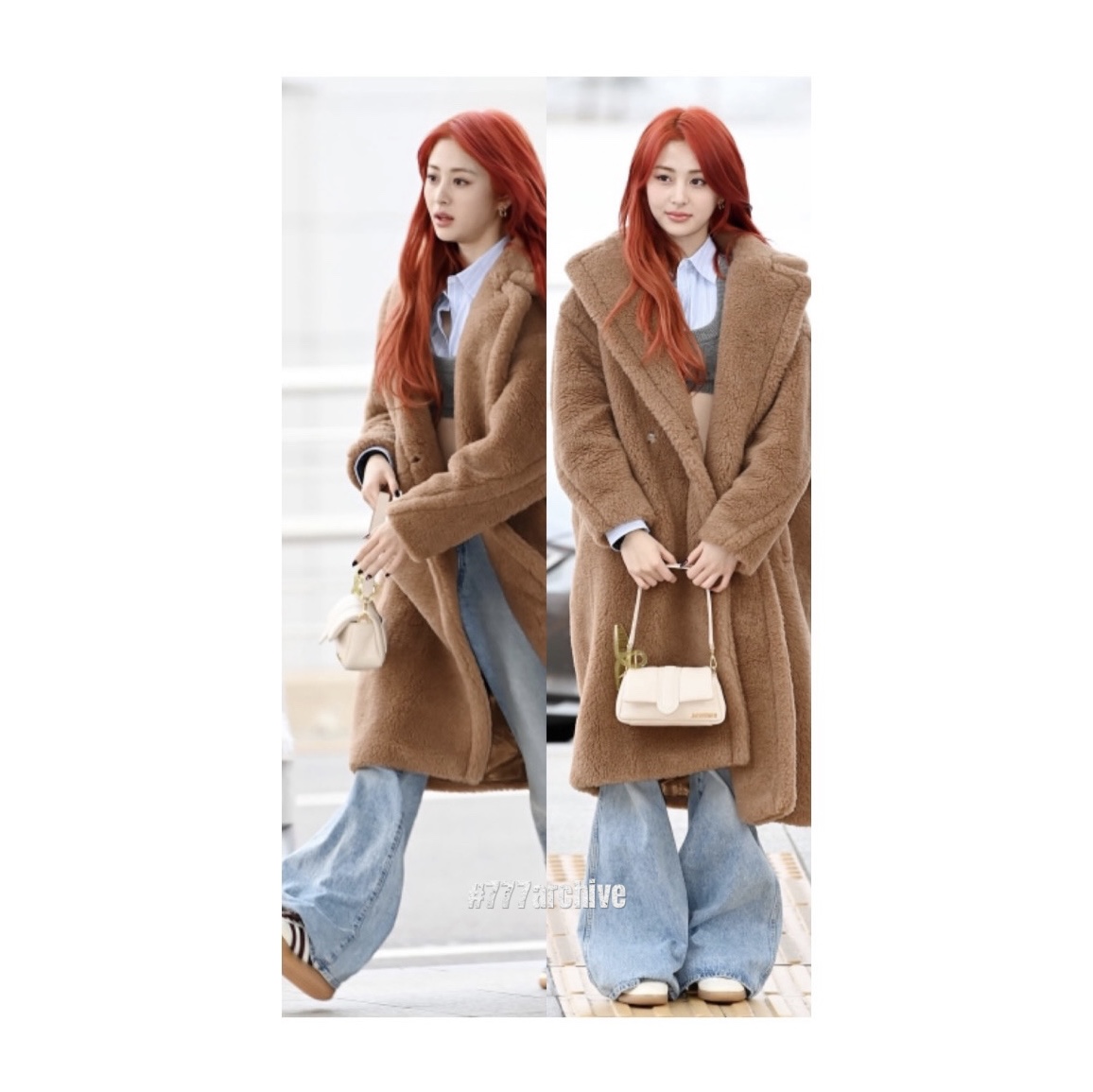 Adidas x Wales Bonner Pony Tonal Samba Cream White Mystery Brown, (W) Max Mara Nuevo Teddy Bear Icon Coat in Alpaca and Cashmere Sand 착용 스타일 - 1