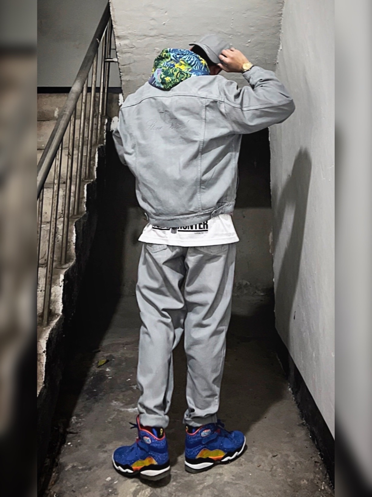 Supreme x Stone Island Denim 6-Panel Reflective - 23FW, Supreme x Stone Island Denim Trucker Jacket Reflective - 23FW 착용 스타일 - 2