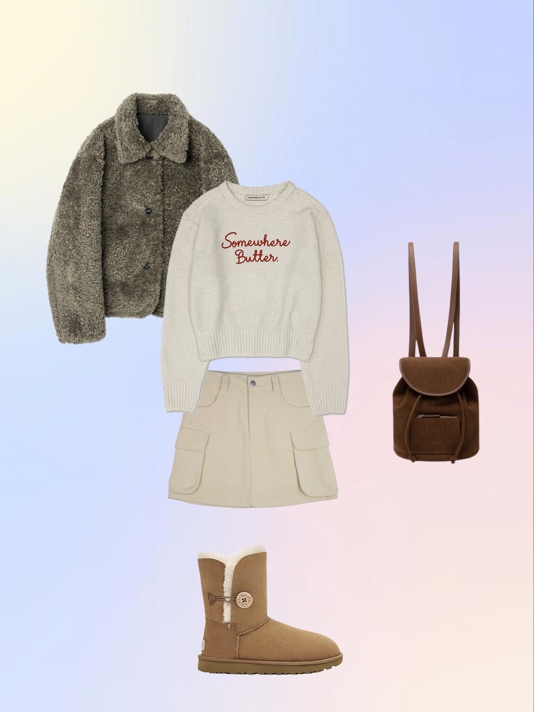 (W) UGG Classic Mini II Boots Grey, Heeari Women Peony Baguette Bag Brown 착용 스타일 - 5