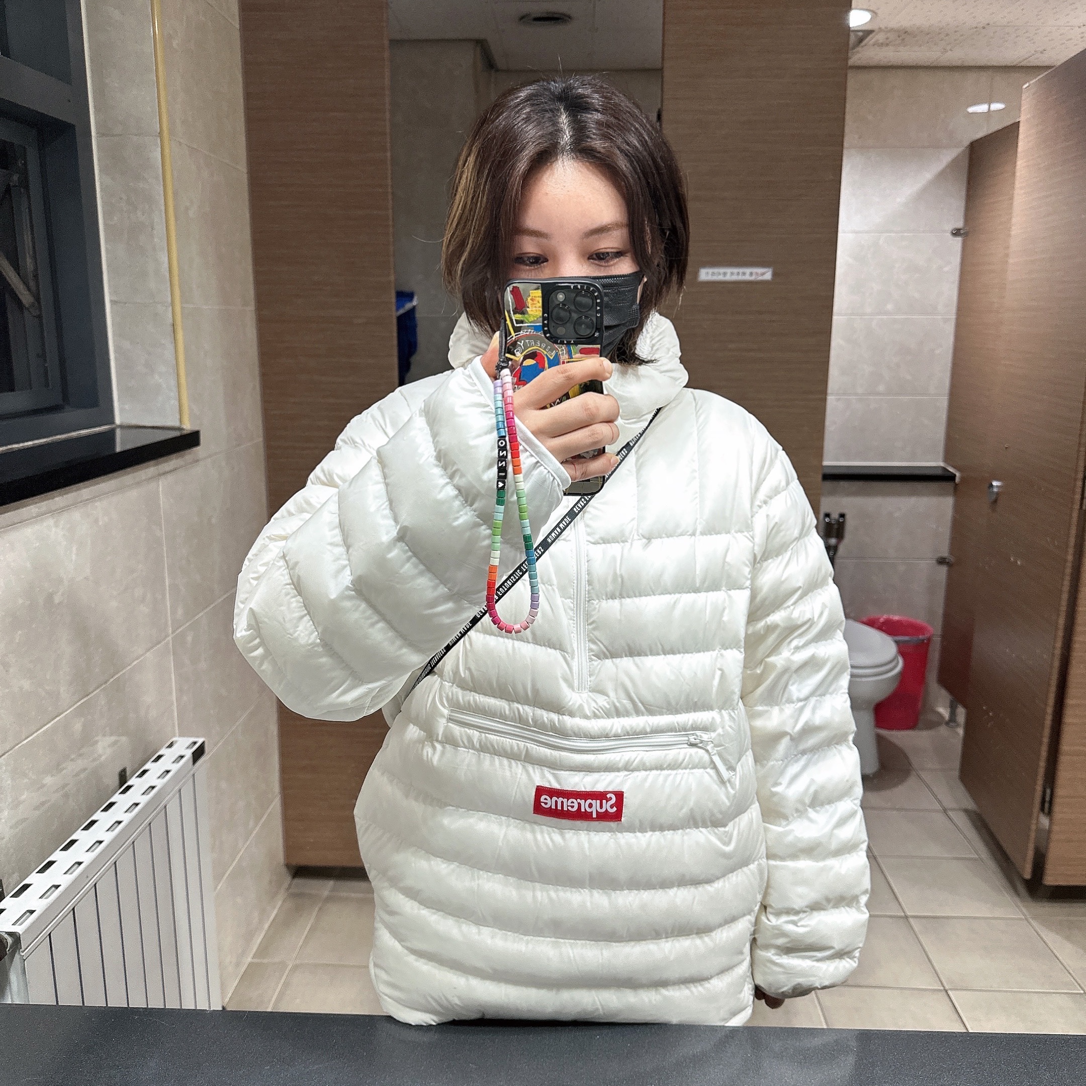 Supreme Micro Down Half Zip Hooded Pullover White - 23FW 착용 스타일