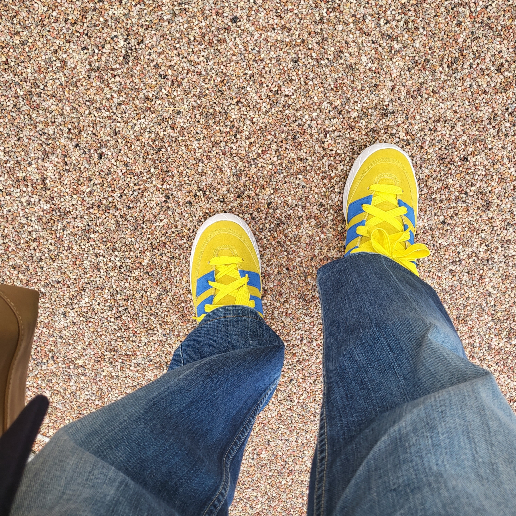 Adidas Adimatic Bright Yellow Blue 착용 스타일 - 1