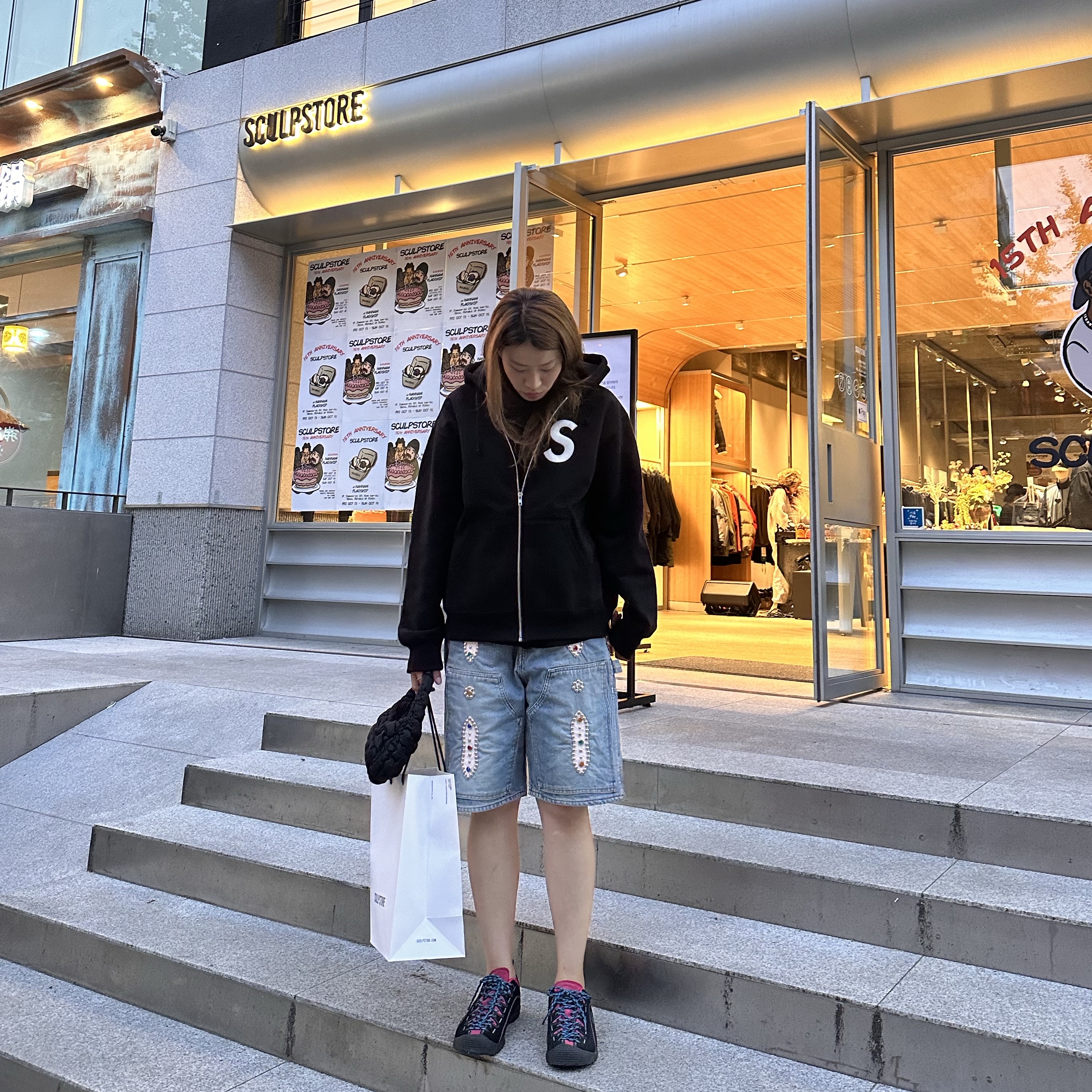 Supreme S Logo Zip Up Hooded Sweatshirt Black - 23FW, Kapital 14 oz. Denim Short Pants Studs Remake Indigo (Processing) 착용 스타일