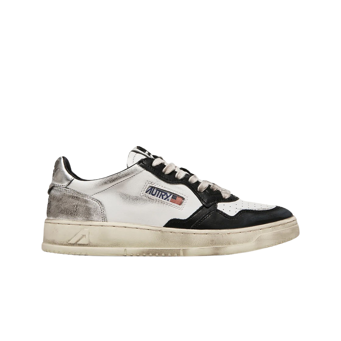 오트리 슈퍼 빈티지 메달리스트 로우 레더 스니커즈 화이트 블랙(Autry Super Vintage Medalist Low Leather Sneakers White Black)