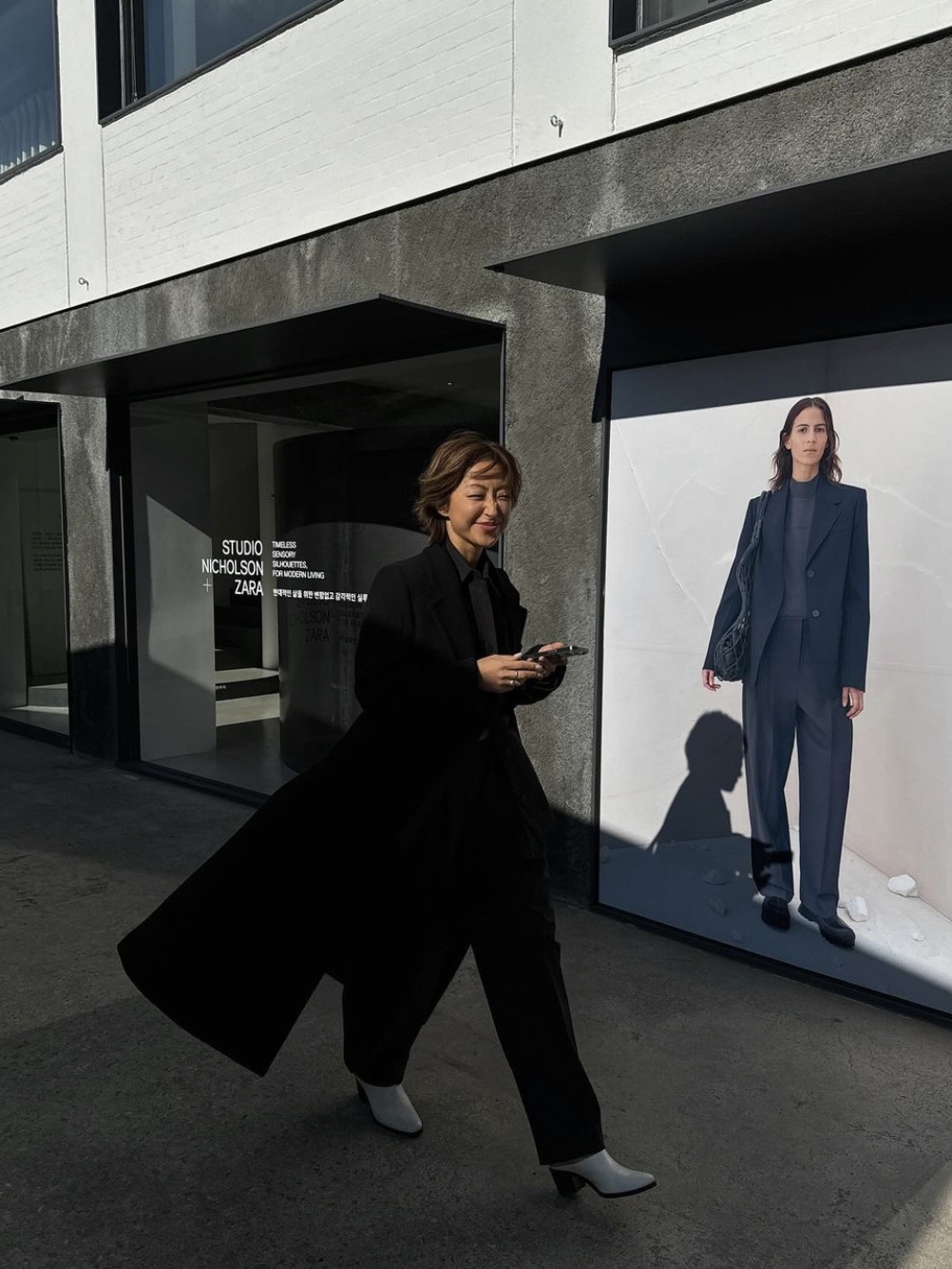 (W) Zara x Studio Nicholson Wool Blend Coat Black 착용 스타일