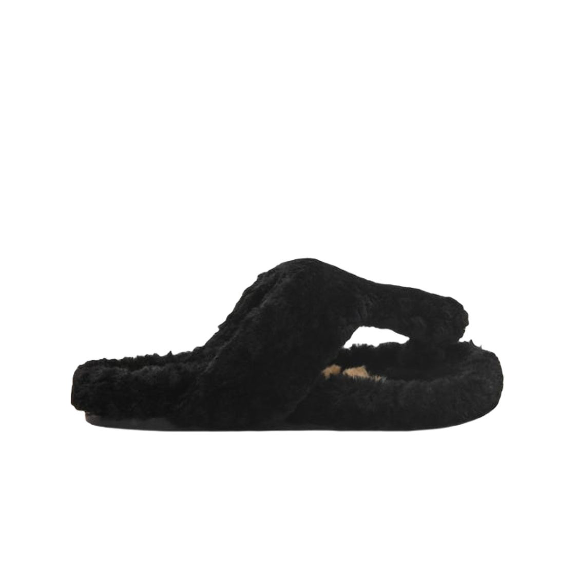 (W) Loewe Ease Toe Post Sandal In Shearling Black 상세 이미지 1