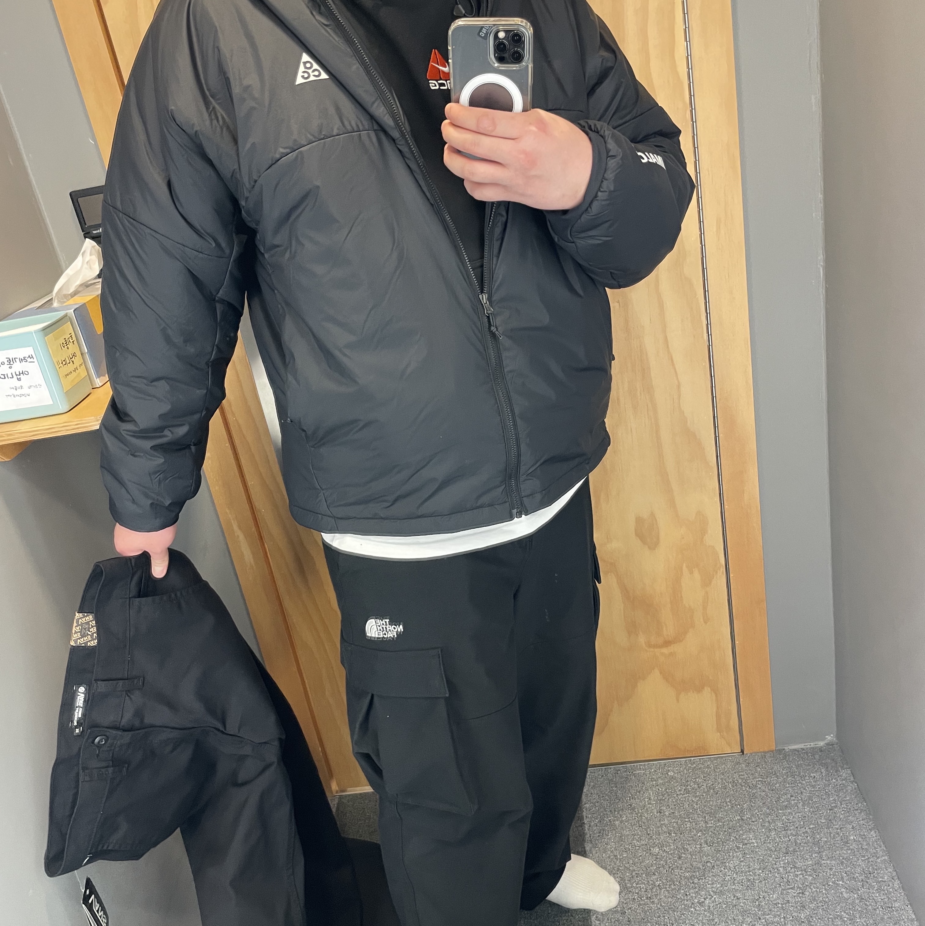 Nike ACG Therma-Fit ADV Rope De Dope Full Zip Jacket Black Summit White - Asia, Nike ACG Therma-Fit Pullover Fleece Hoodie Black - Asia 착용 스타일