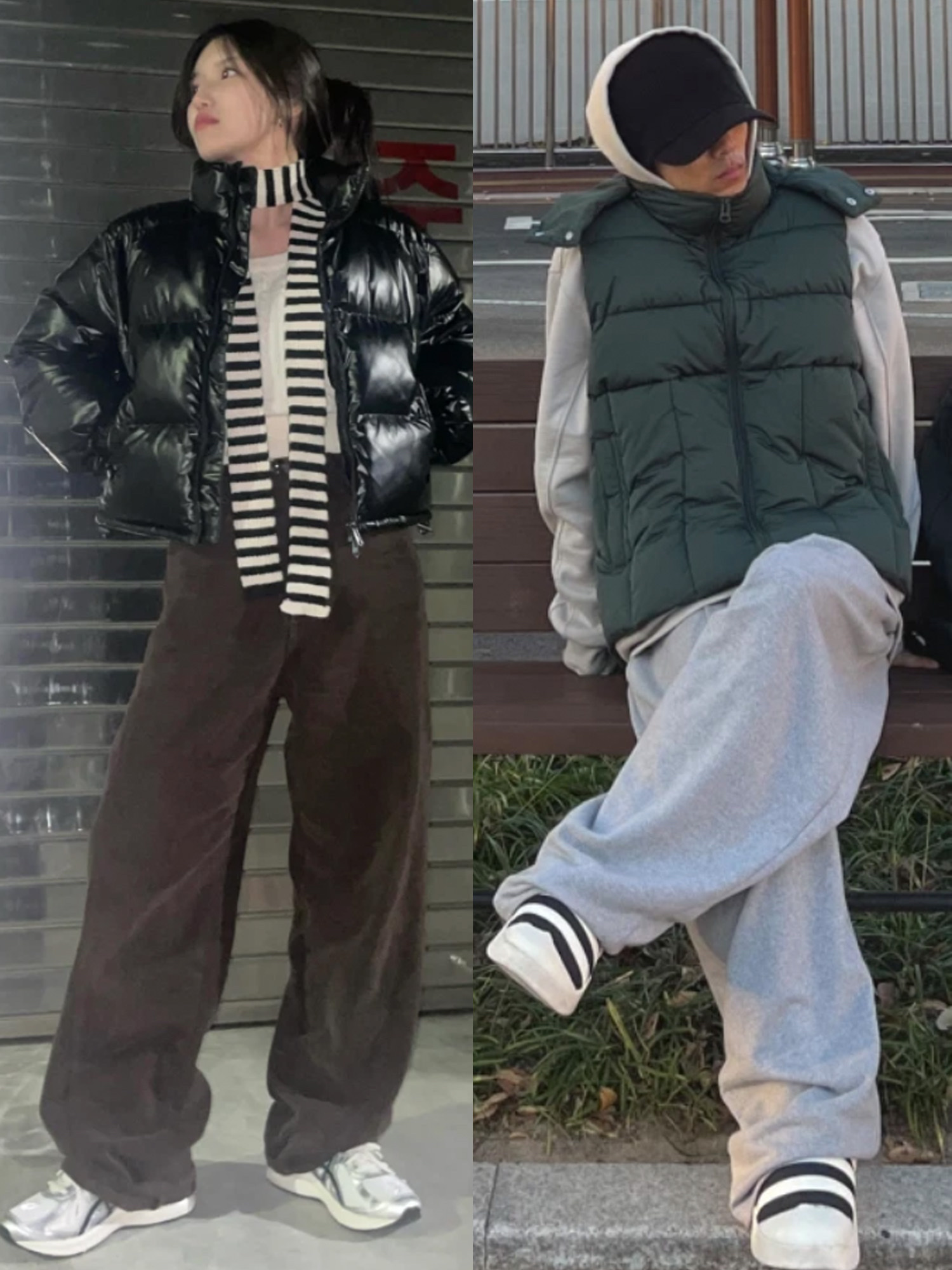 Stussy Sherpa Reversible Vest Black, Nonnod Puckering Padded Vest Matt Black 착용 스타일 - 3