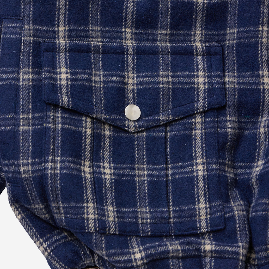 [THE MUSEUM VISITOR]★LEATHER ELBOW PATCH CHECK ANORAK 더뮤지엄비지터 레더 엘보우 패치 체크 아노락 네이비 | The