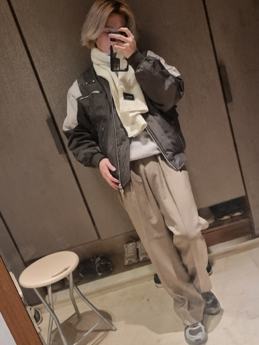 Undermycar Wani Kame Multi Block Pocket Turtle Bomber Driftwood - 22FW, Asics x Atmos x Undermycar Gel-Kayano 14 Pepper Black 착용 스타일 - 3