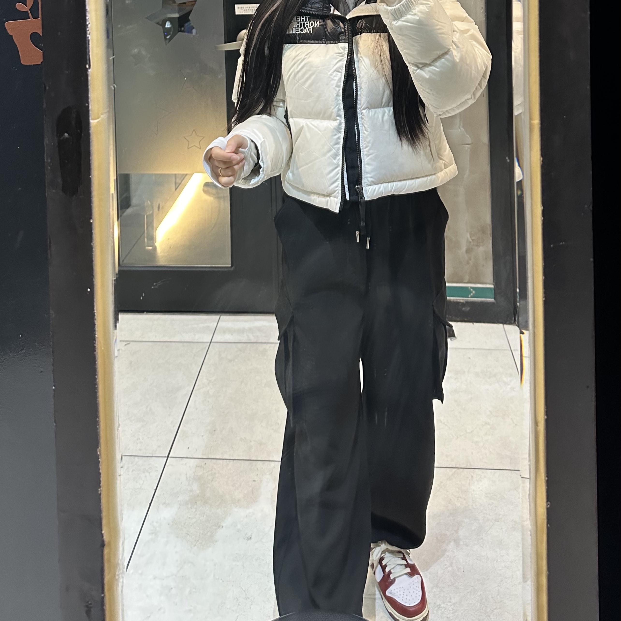 (W) The North Face White Label Nuptse Short Jacket White 착용 스타일
