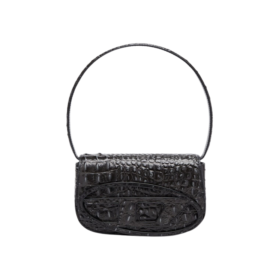 (W) Diesel 1DR Iconic Shoulder Bag Croc Print Leather Black 상세 이미지 1