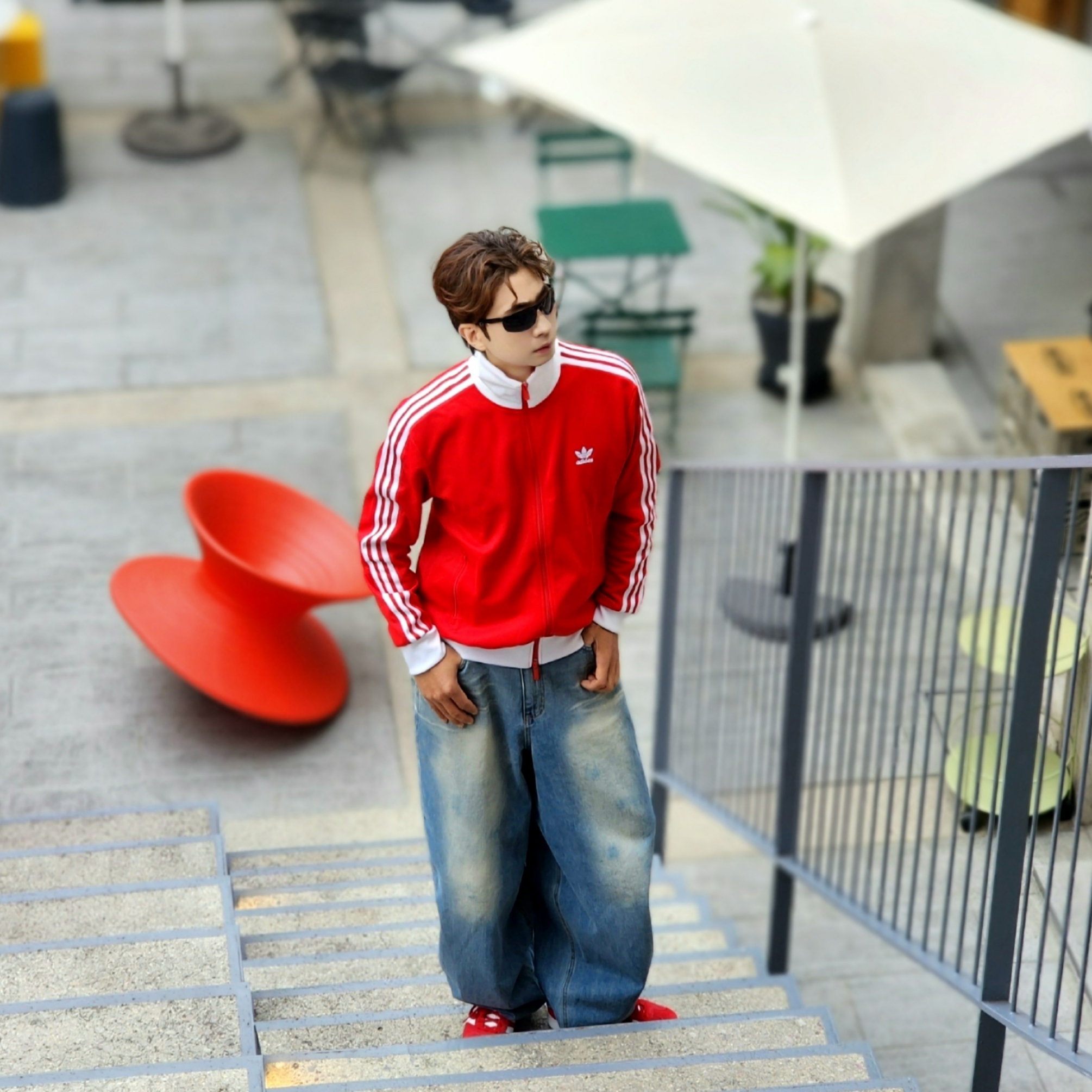 Adidas Gazelle Power Red, Adidas Adicolor Classic Beckenbauer Track Top Better Scarlet White - KR Sizing 착용 스타일 - 7